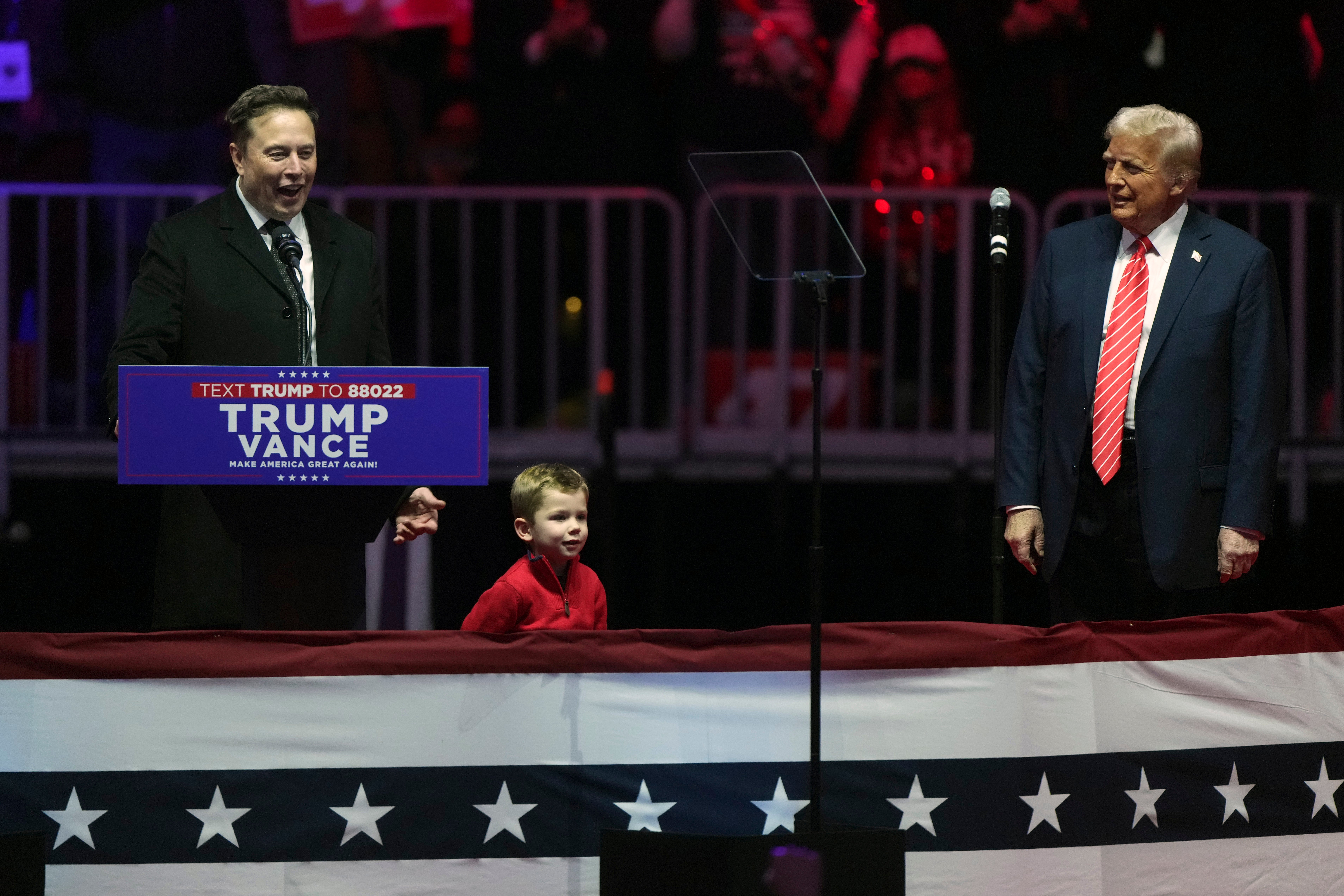 X ? A-12 joins his billonaire dad Elon Musk on stage at Donald Trump’s victory rally