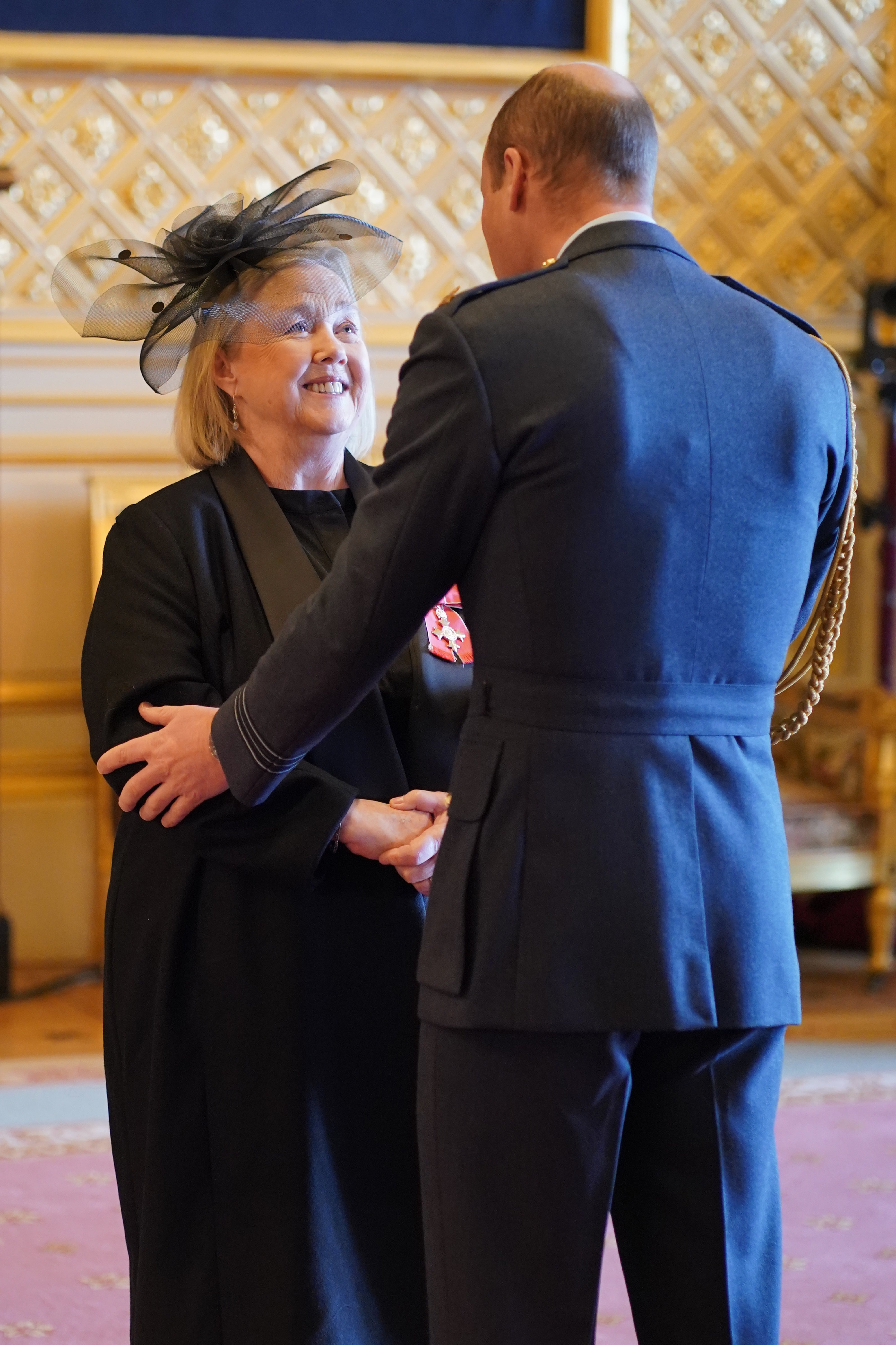 Pauline Quirke, actor, Founder and Head Principal, The Pauline Quirke Academy, from High Wycombe, receiving her MBE from the Prince of Wales at Windsor Castle on 01/02/2023 (Jonathan Brady/ PA)