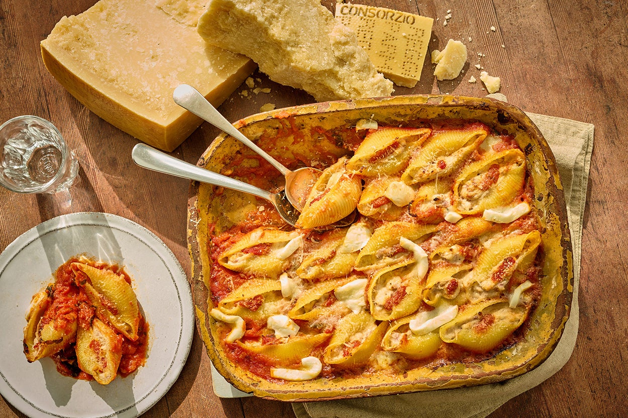 Ricotta-filled shells baked with 40-month parmesan – a dinner worth savouring