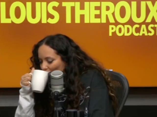 <p>Jade sipped her tea as Louis Theroux asked about Simon Cowell</p>