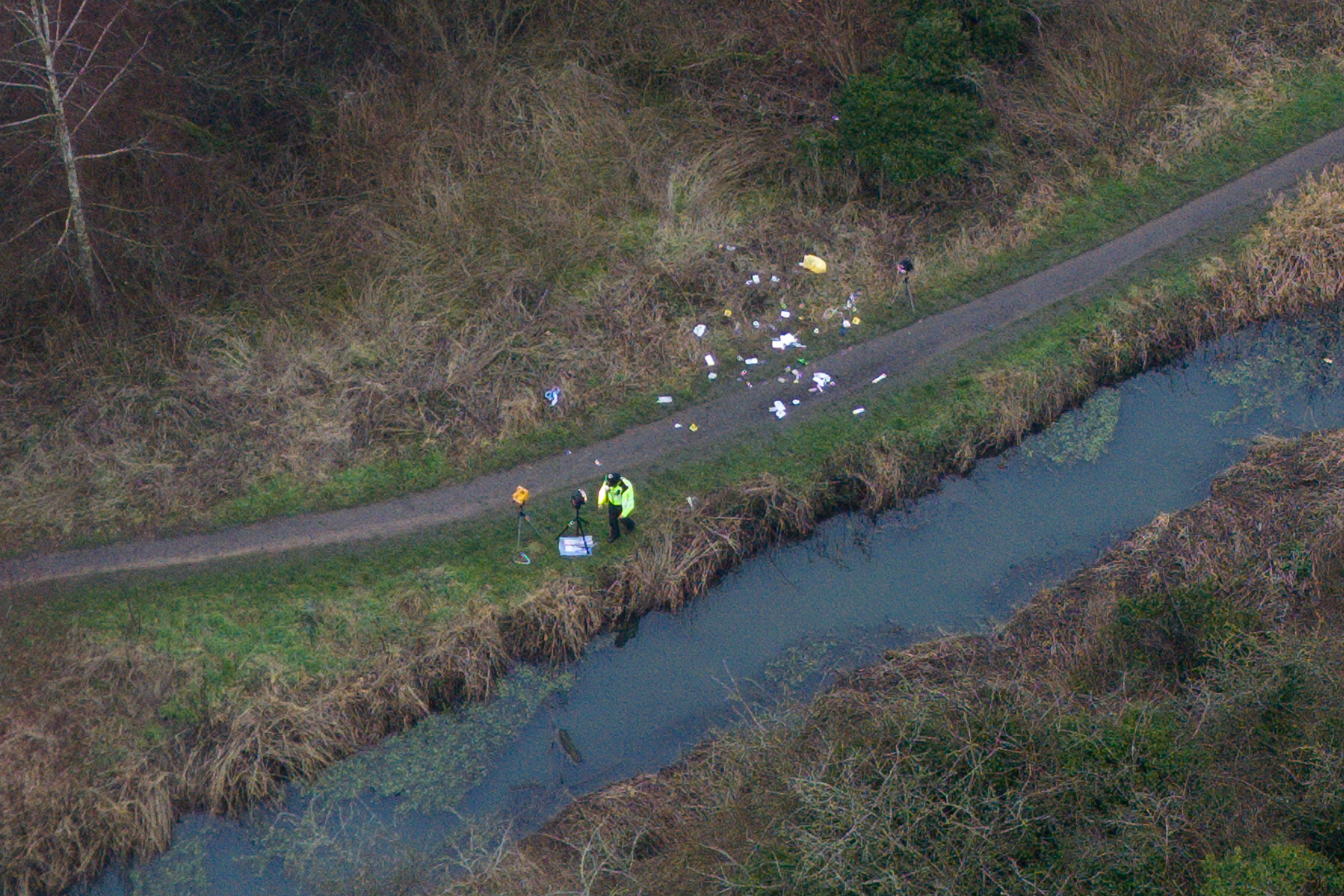 Police investigation on site continued Wednesday