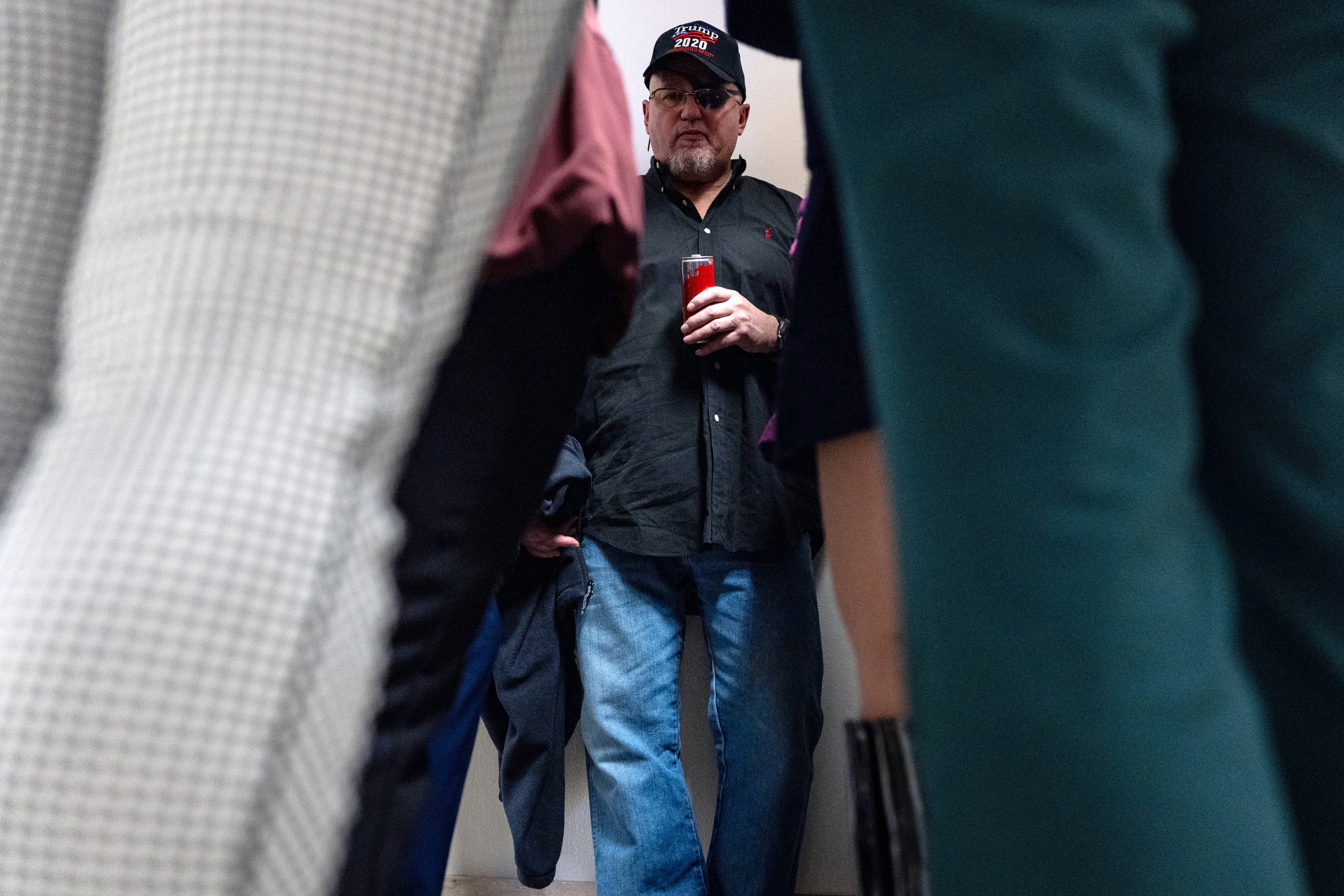 Stewart Rhodes talks to reporters inside the Longworth House Office Building in Washington, D.C., on January 22