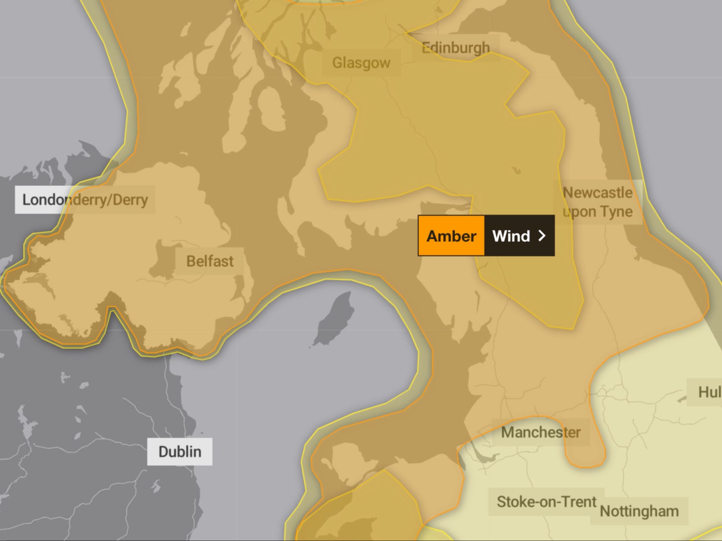 Danger zone: Met Office amber weather warning zone for Friday 24 January