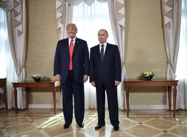 <p>Donald Trump and Vladimir Putin in Helsinki, 2018</p>