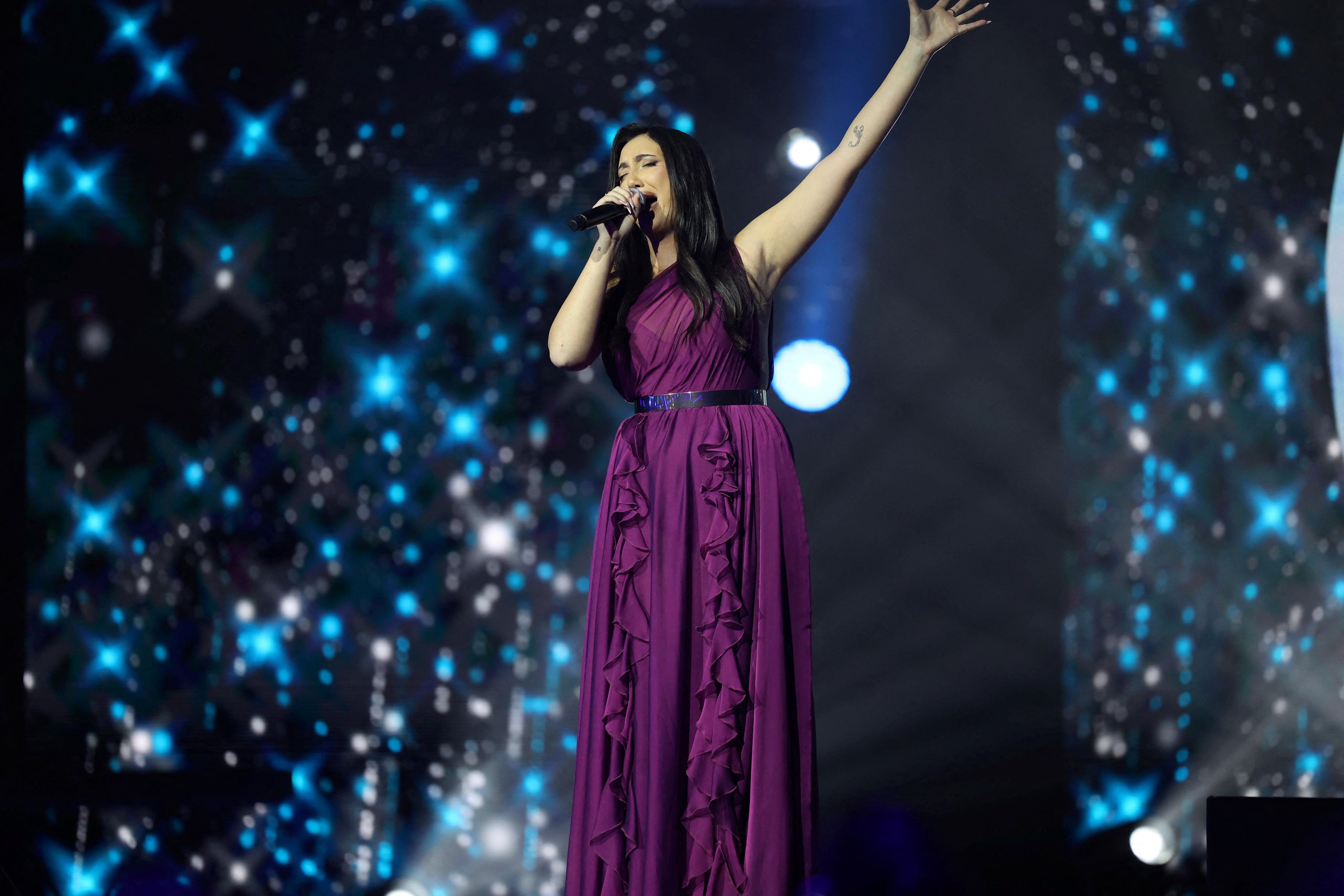 Israel's Eurovision Song Contest representative, Yuval Raphael, performing on the TV talent contest ‘Rising Star’