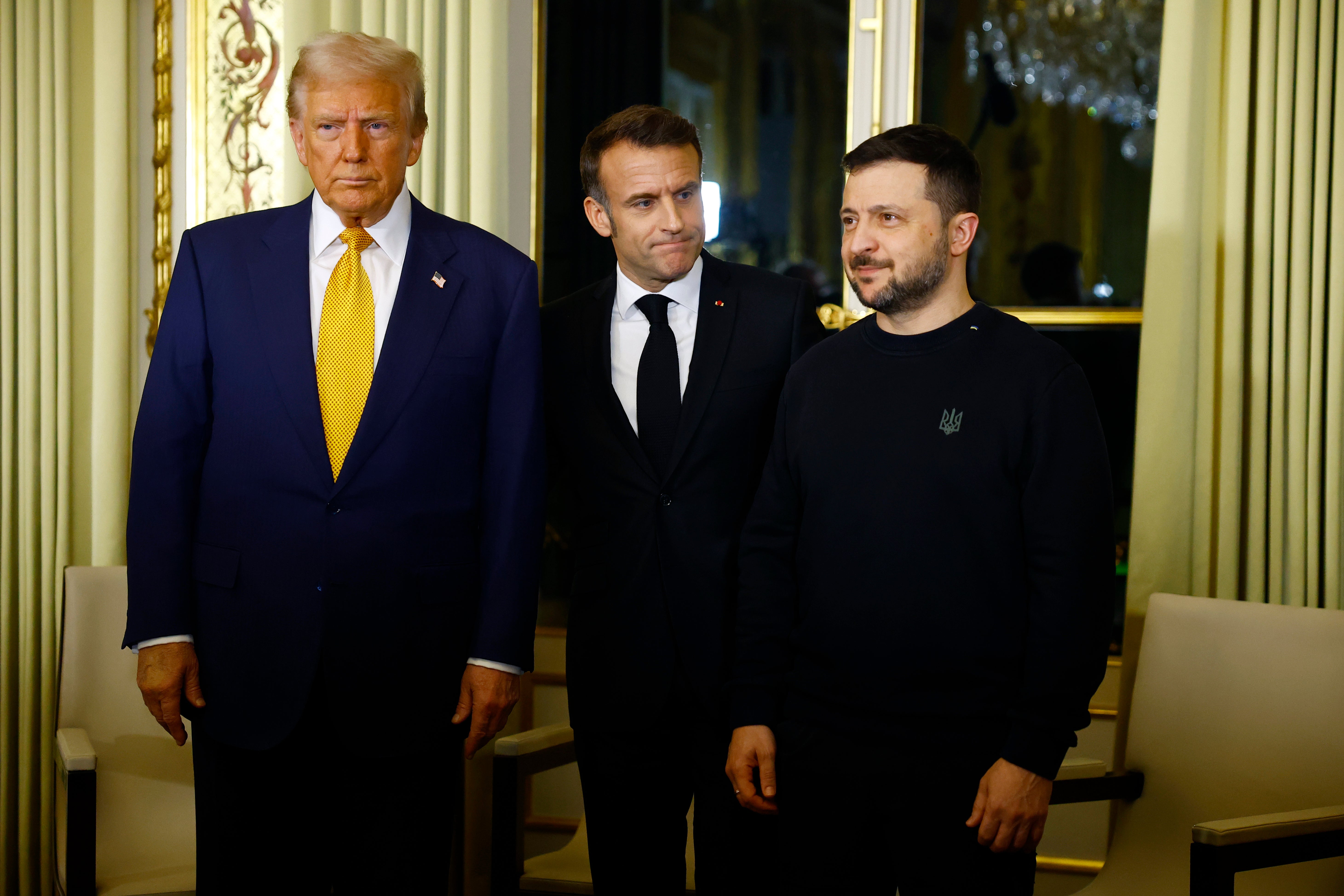 Trump told the European leaders, which included Ukrainian president Volodymyr Zelensky (right) that his goals for the summit were to get a ceasefire and to better understand whether a full peace would be possible.