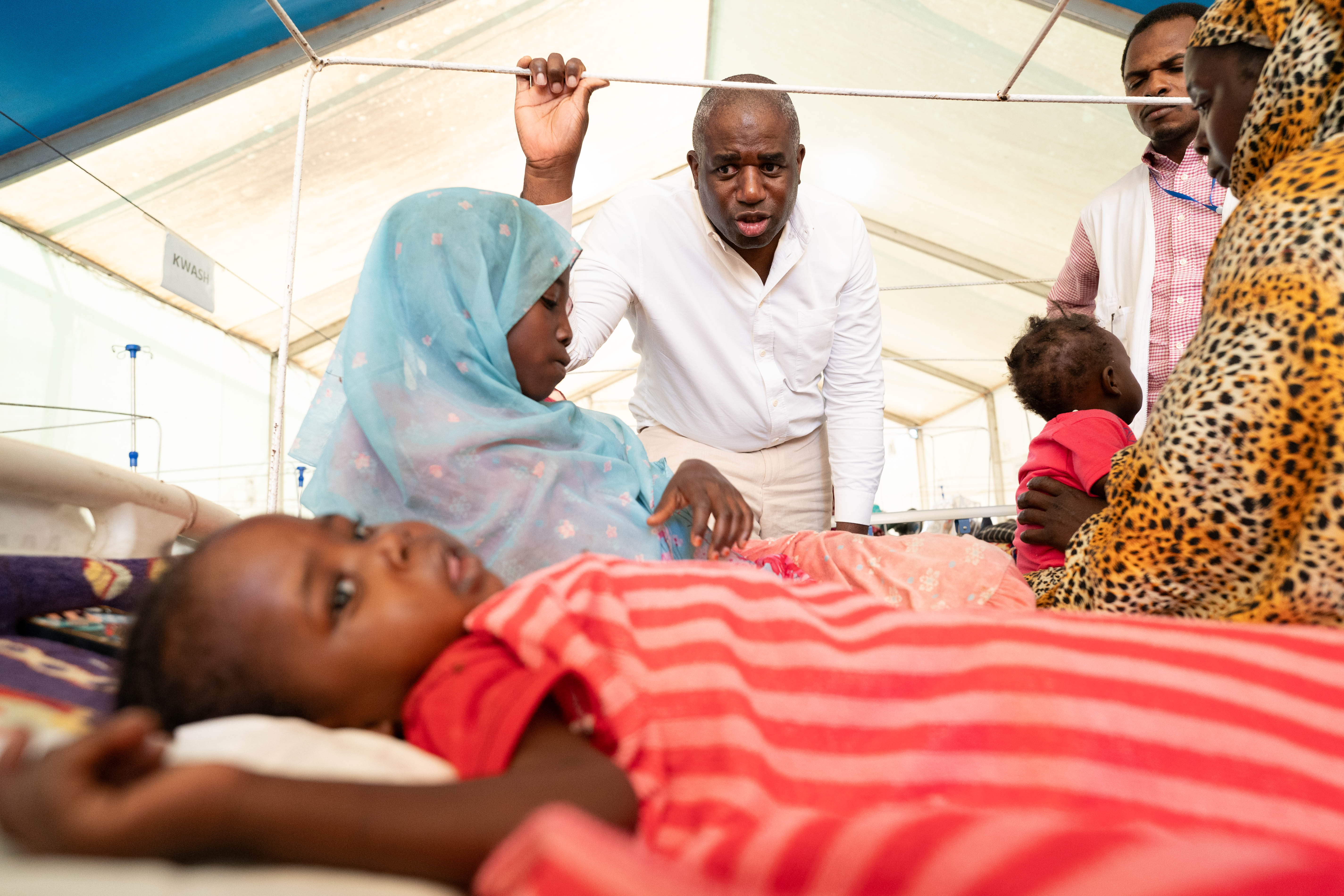 British foreign secretary David Lammy meets patients in a malnutrition centre in Adre, Chad near the border with South Sudan where thousands of refugees have been crossing. Mr Lammy visited on January 24 before the government announced cuts to the UK foreign aid budget