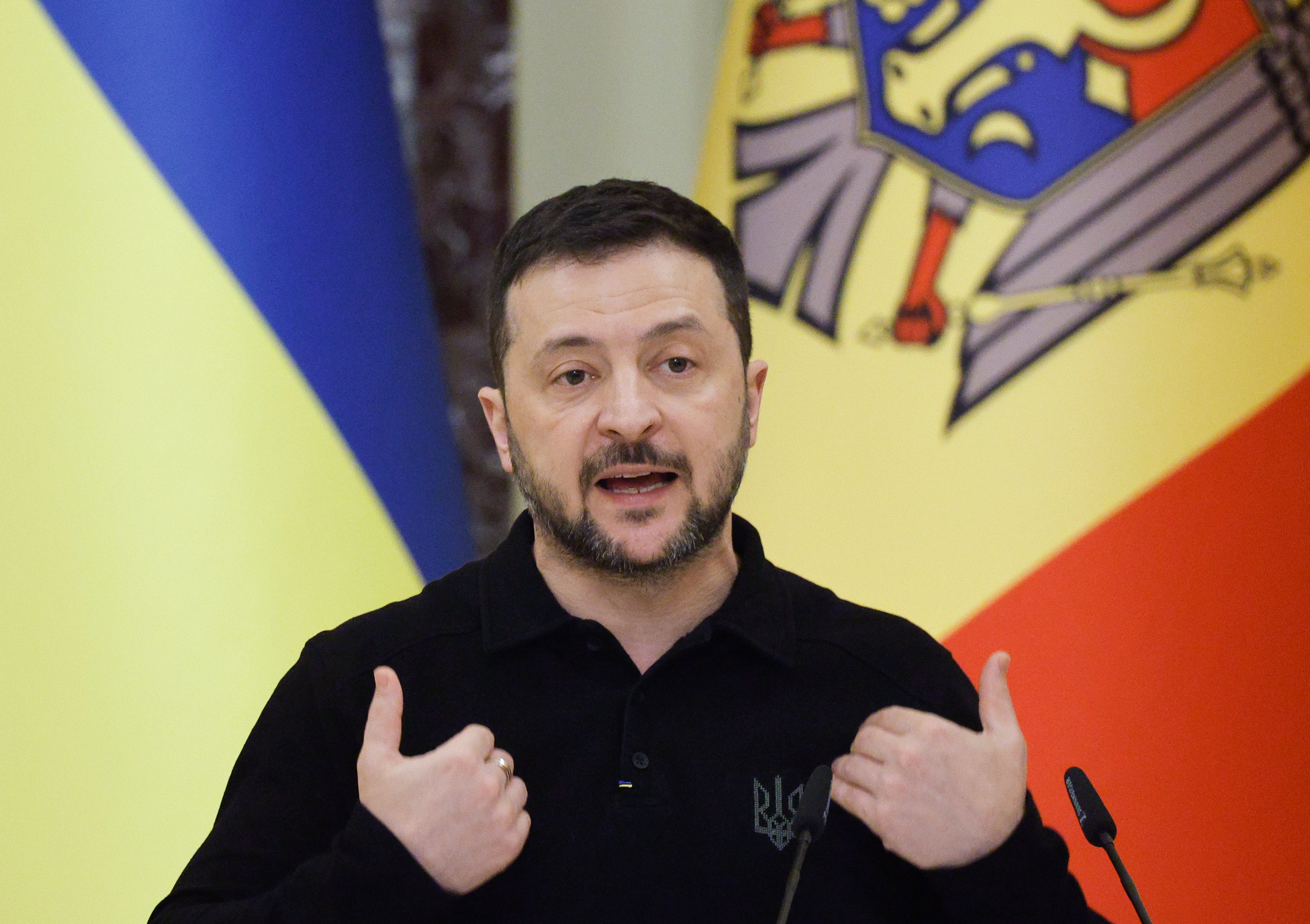 Ukrainian President Volodymyr Zelensky says U.S. military aid hasn’t stopped ... “thank God.”