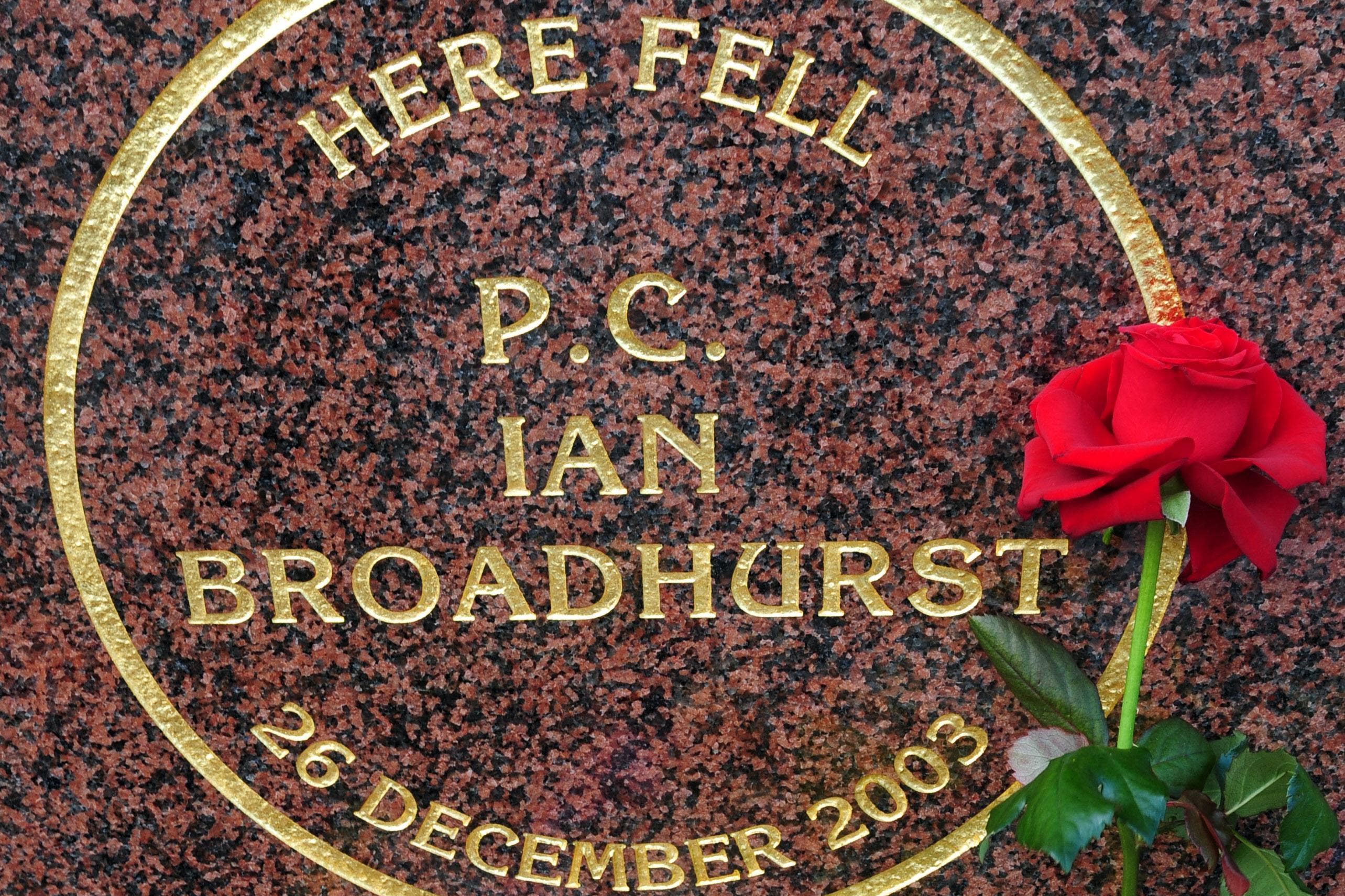 A memorial dedicated to Pc Ian Broadhurst (Anna Gowthorpe/PA)