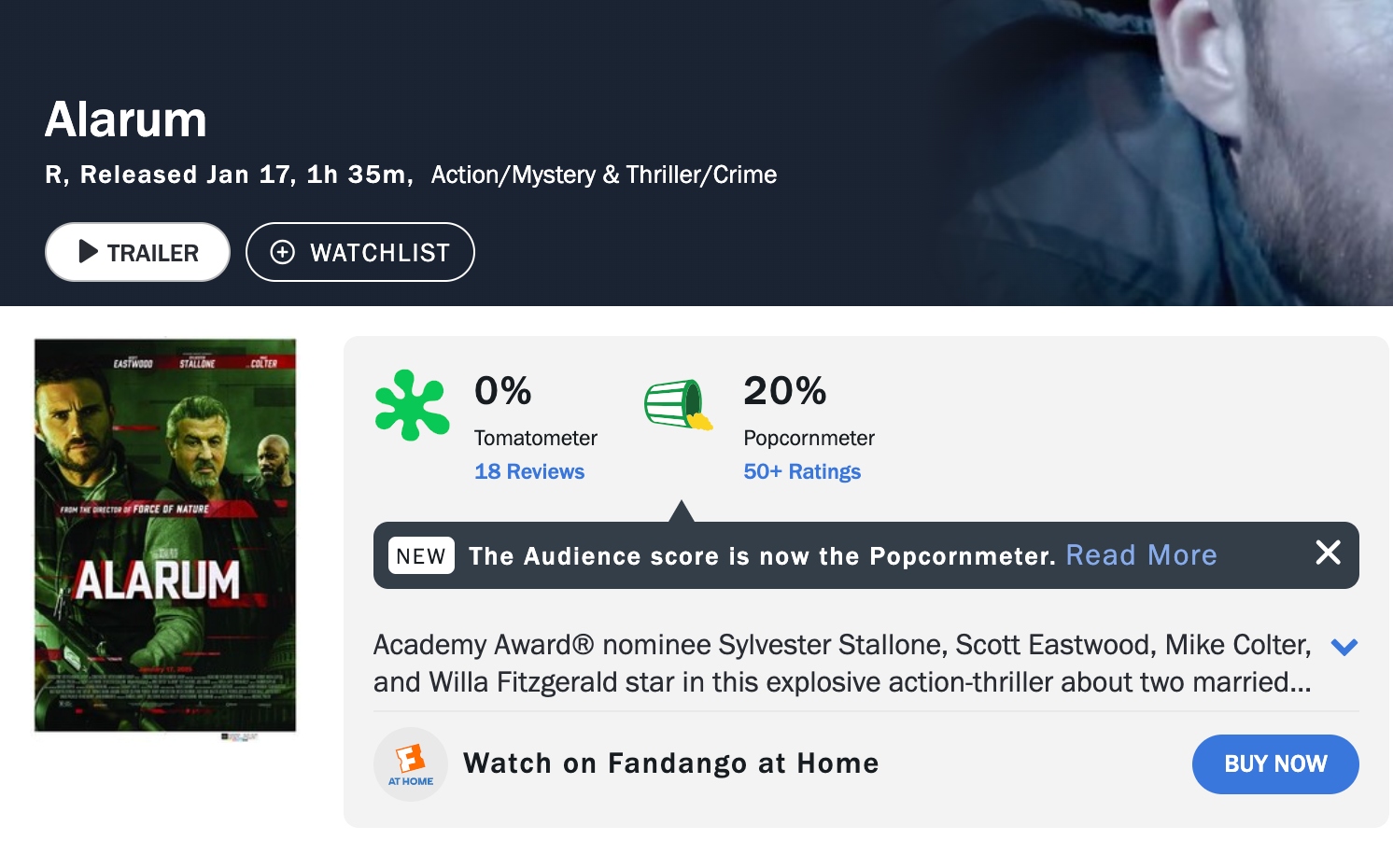 Sylvester Stallone’s new film has a rare zero per cent score