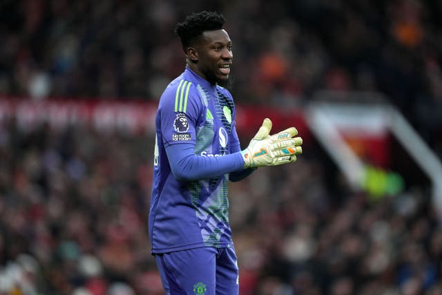 Manchester United goalkeeper Andre Onana kept a clean sheet against Fulham (Martin Rickett/PA).