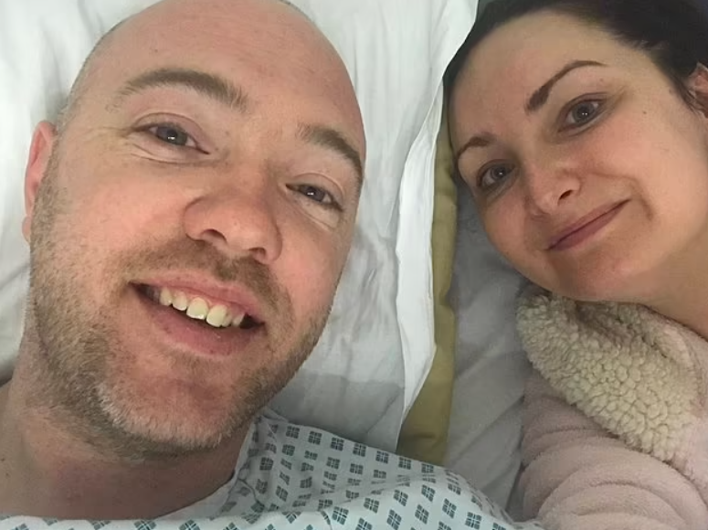 Mr Collins donated his kidney to someone at a different hospital, while his wife Claire received a donor kidney from someone else
