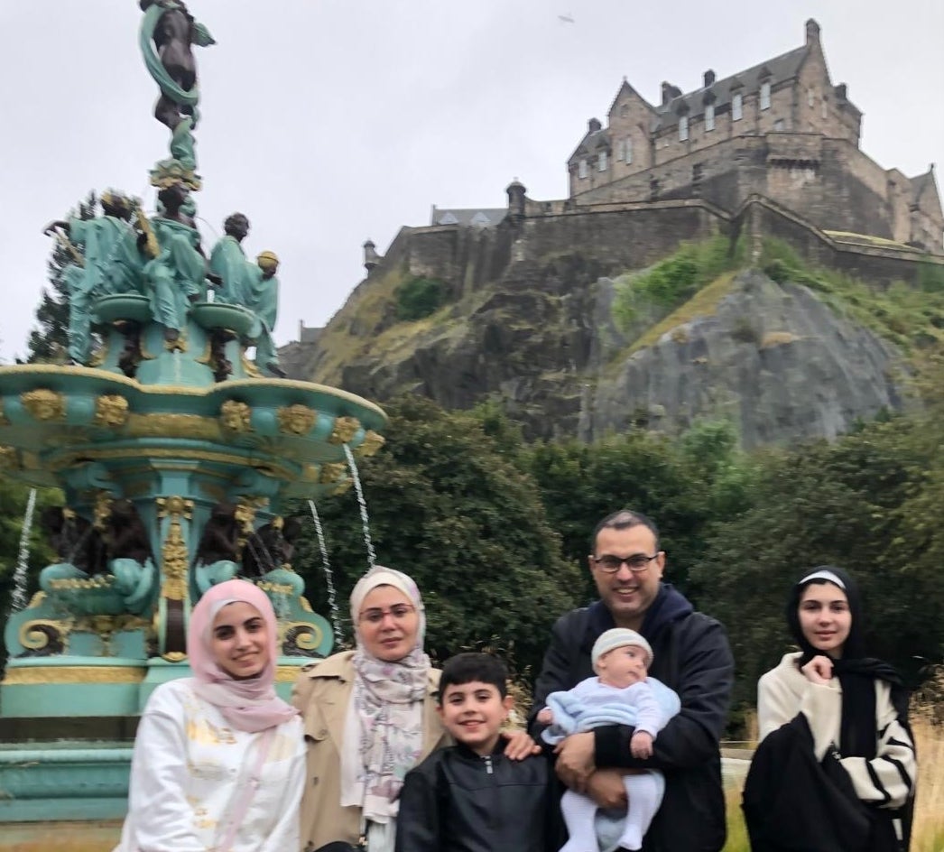 The entire family on a visit to Edinburgh Castle. (From left) Hala, Amani, Ayham, Salah and Adam, Nada