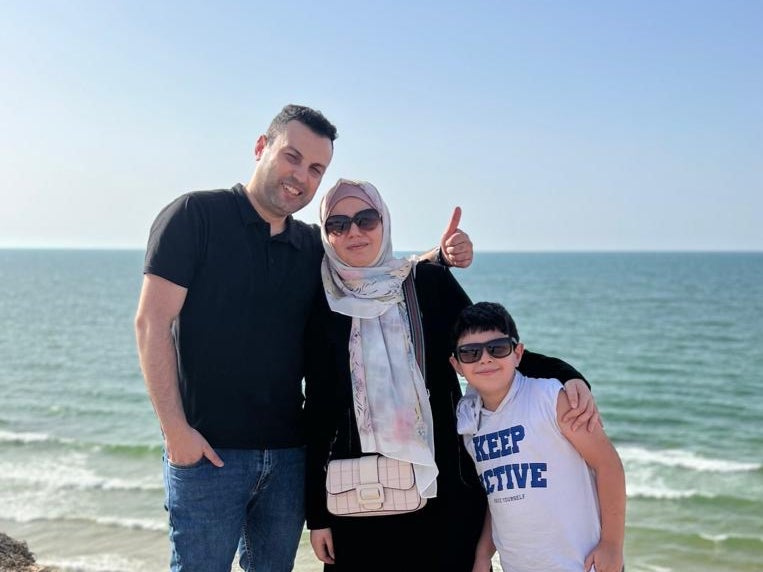 Amani was without her husband, Salah (left), for the majority of her pregnancy