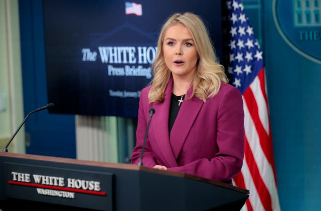 <p>White House Press Secretary Karoline Leavitt holds her first news conference in the Brady Press Briefing Room at the White House on January 28, 2025</p>