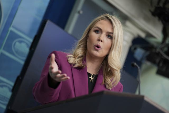 <p>White House Press Secretary Karoline Leavitt delivers remarks during her first daily briefing, at the White House</p>