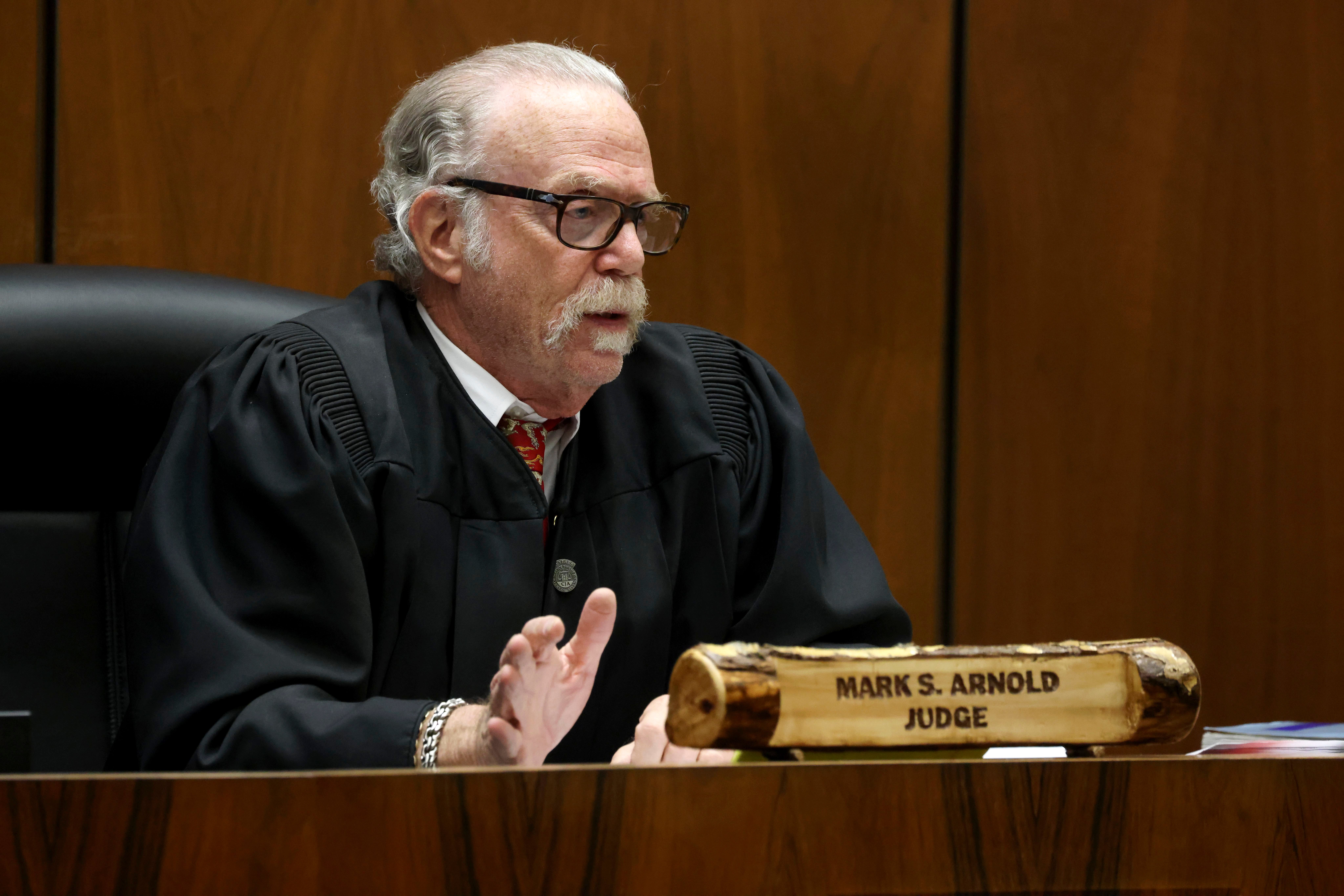 Judge Mark S. Arnold speaks to attorneys before opening remarks in the trial of Rakim Mayers, aka A$AP Rocky