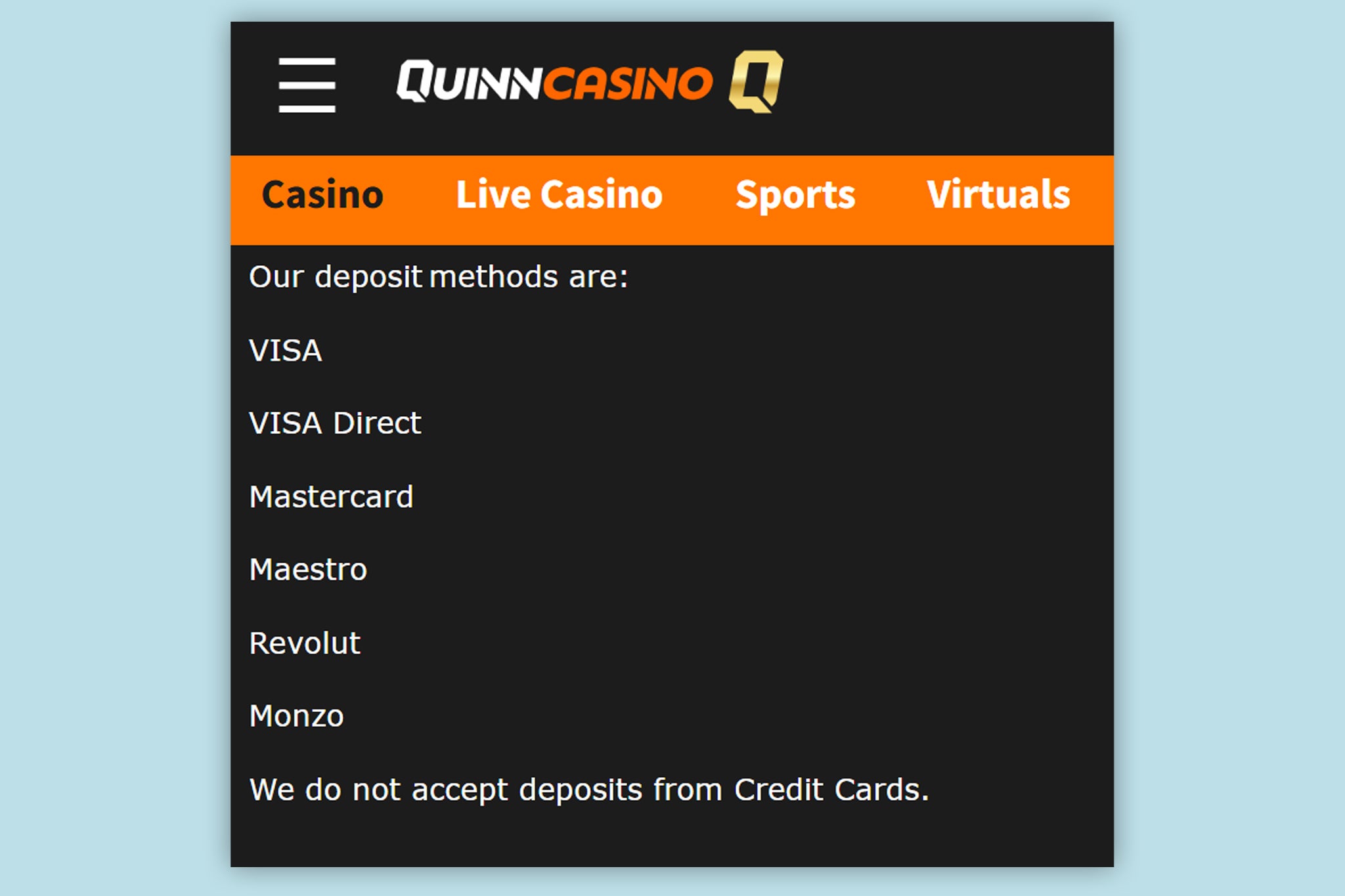 Revolut is one of several banking options on QuinnCasino