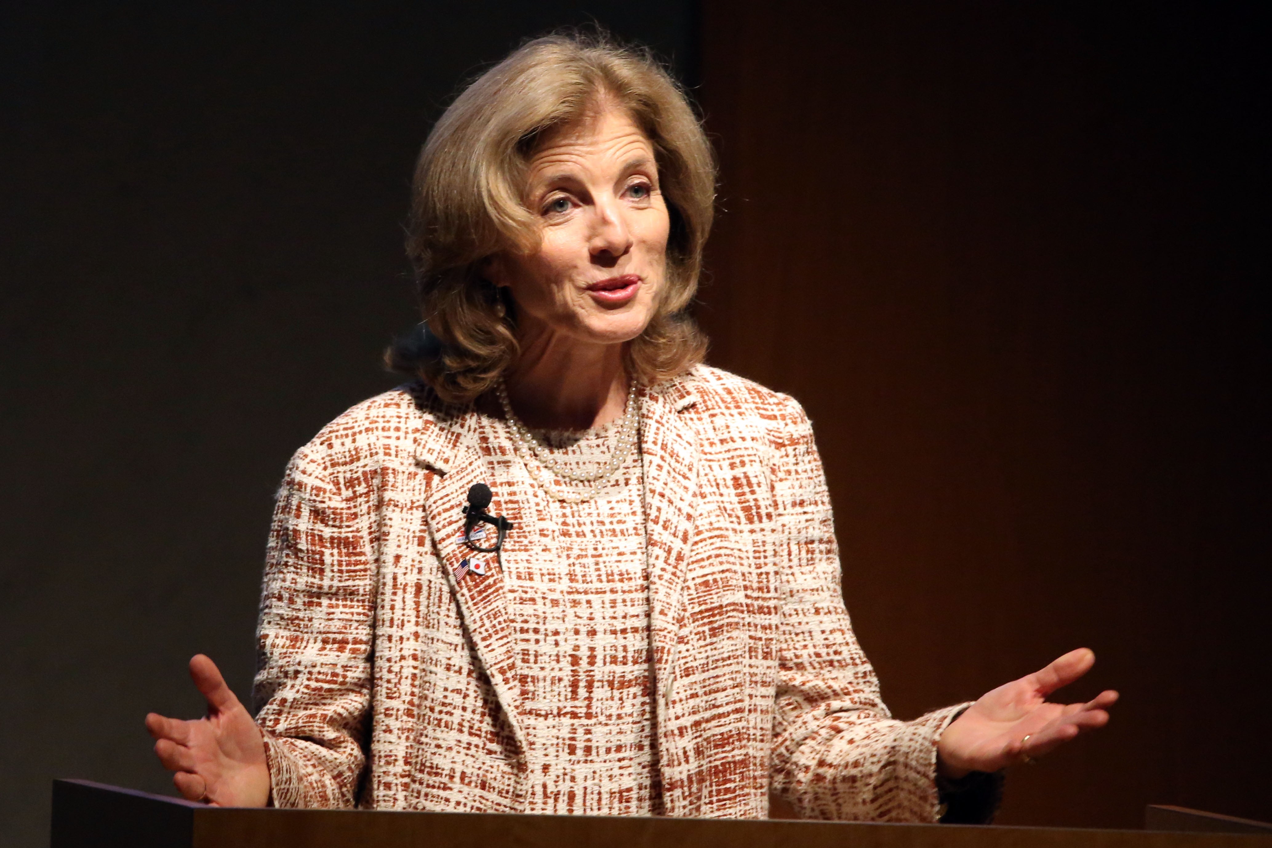 Caroline Kennedy, then US ambassador to Japan, speaks during the World Assembly for Women in Tokyo in 2014