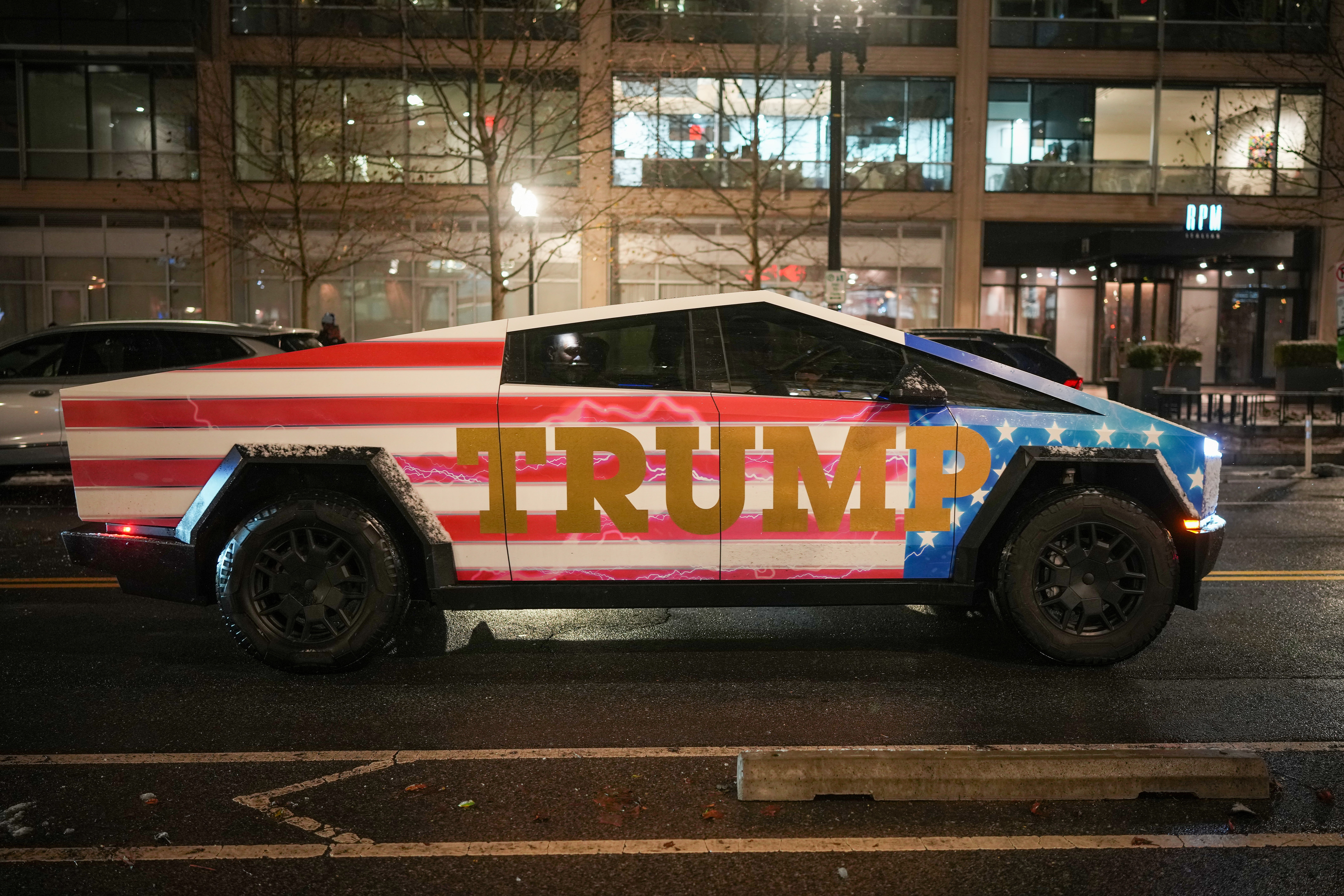 A Tesla Cybertruck adorned with a Donald Trump livery (stock image)