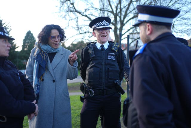 Metropolitan Police Commissioner Sir Mark Rowley with the Deputy Mayor for Policing and Crime, Kaya Comer-Schwartz (left), during a walkabout in Woodford, east London, where he will be attending the opening of a new innovative Police Hub at the Orchard (West) Housing Office. The hub aims to provide Safer Neighbourhood Officers with a dedicated base and enhance police response to issues such as anti-social behaviour, theft, and vandalism. Picture date: Thursday January 30, 2025.