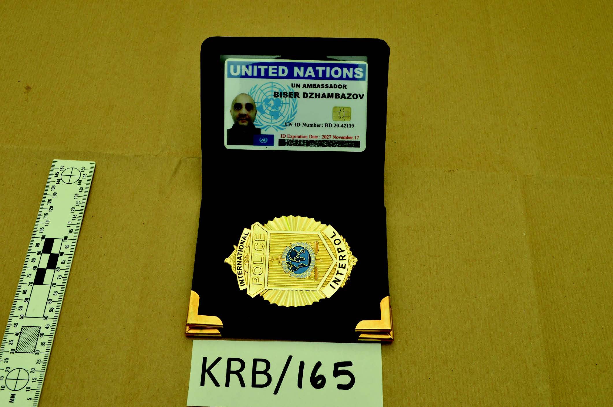 A photo of a fake Dzhambazov ID card which claimed he worked for the UN