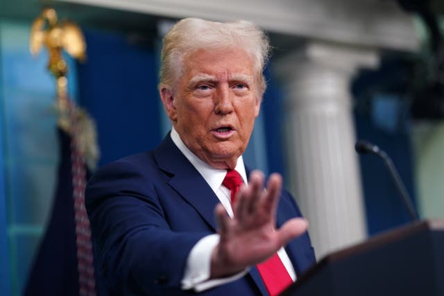 <p>Trump holds a press conference called in response to the fatal collision of a passenger airplane and a US military helicopter at the White House in Washington</p>