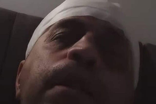 A screengrab from the social media network Telegram of Biser Dzhambazov, wearing what appears to be toilet roll on his head, while on a video call with Vanya Gaberova (Met Police/PA)