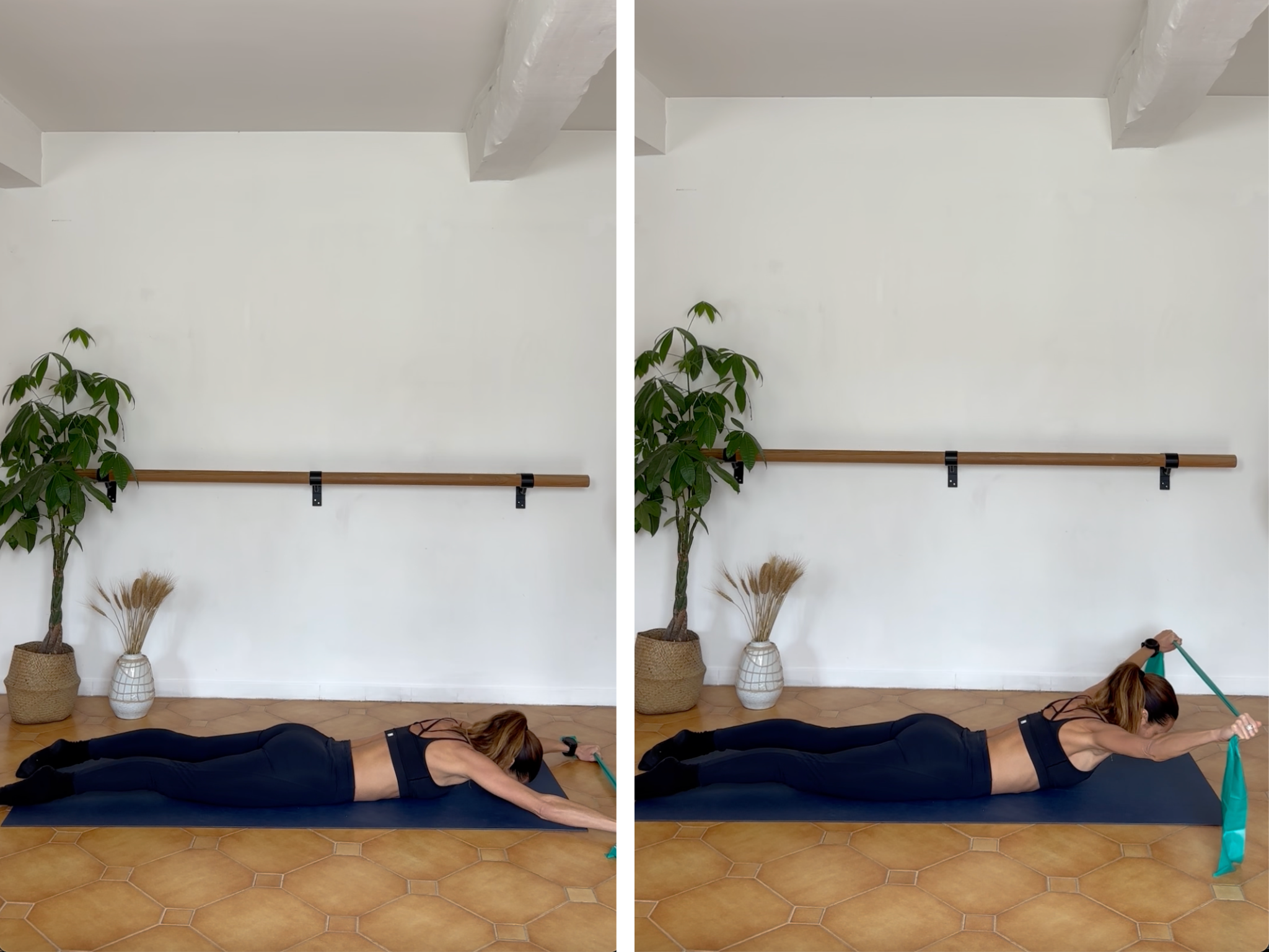 Nathalie performing the swan with a resistance band