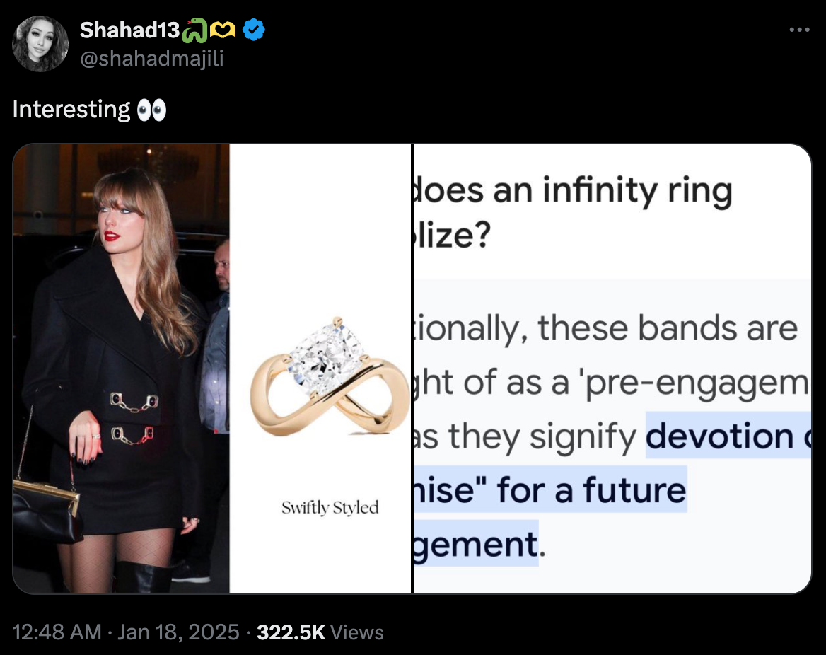 Fan points out Taylor Swift's new diamond infinity ring that could be a pre-engagement accessory