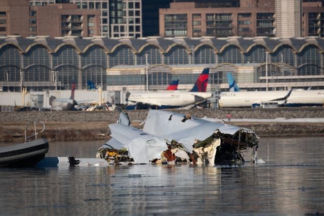 <p>Wreckage of a commercial airplane that collided with an US Army Black Hawk helicopter on Wednesday night in the Potomac River in Washington</p>