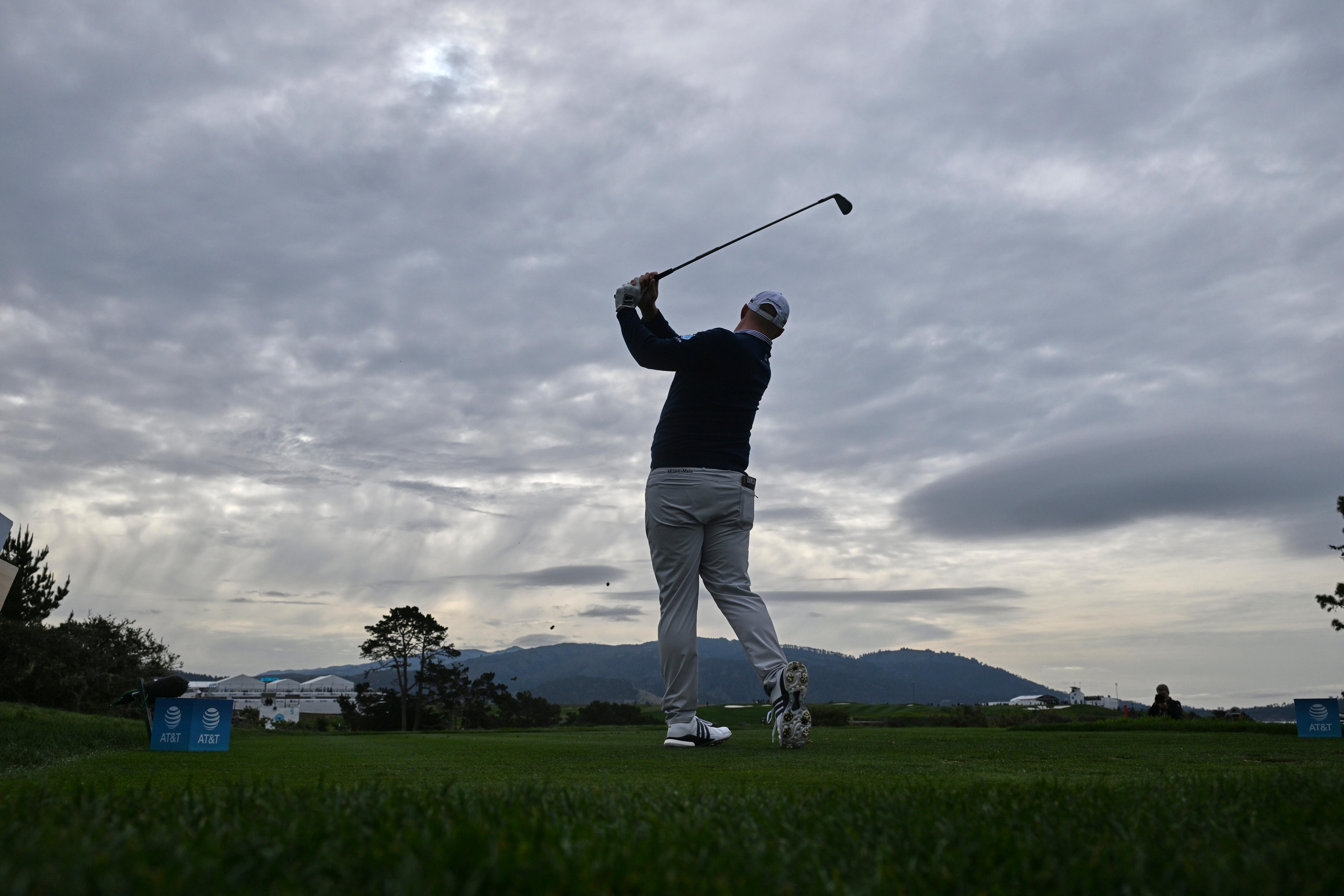 Sepp Straka, of Austria, tees off on the fifth hole at Pebble Beach Golf Links (Nic Coury/AP)
