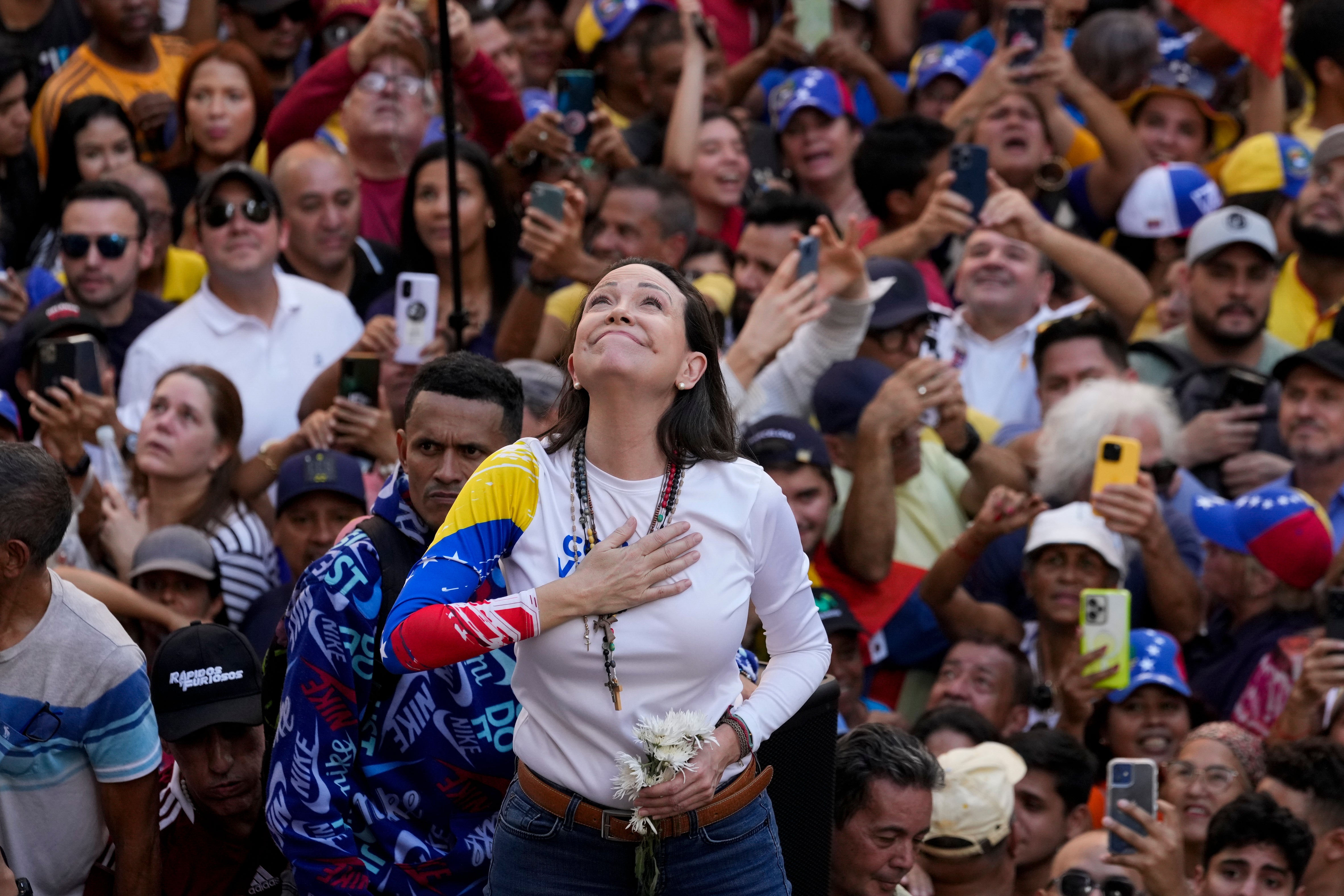 The Venezuelan opposition leader addresses supporters at a protest against President Nicolas Maduro in Caracas in January