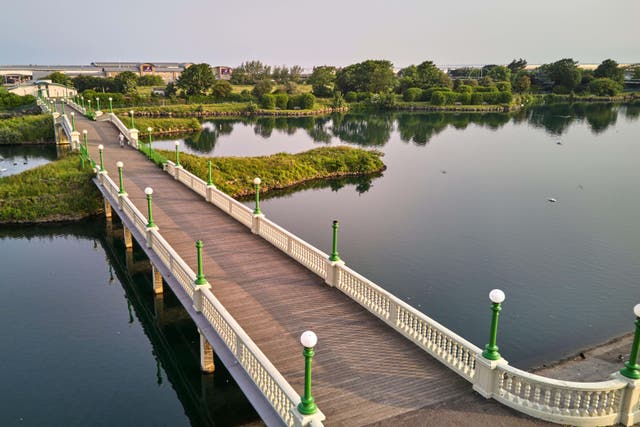 The car hit barriers at Marine Lake in Southport (Alamy/PA)