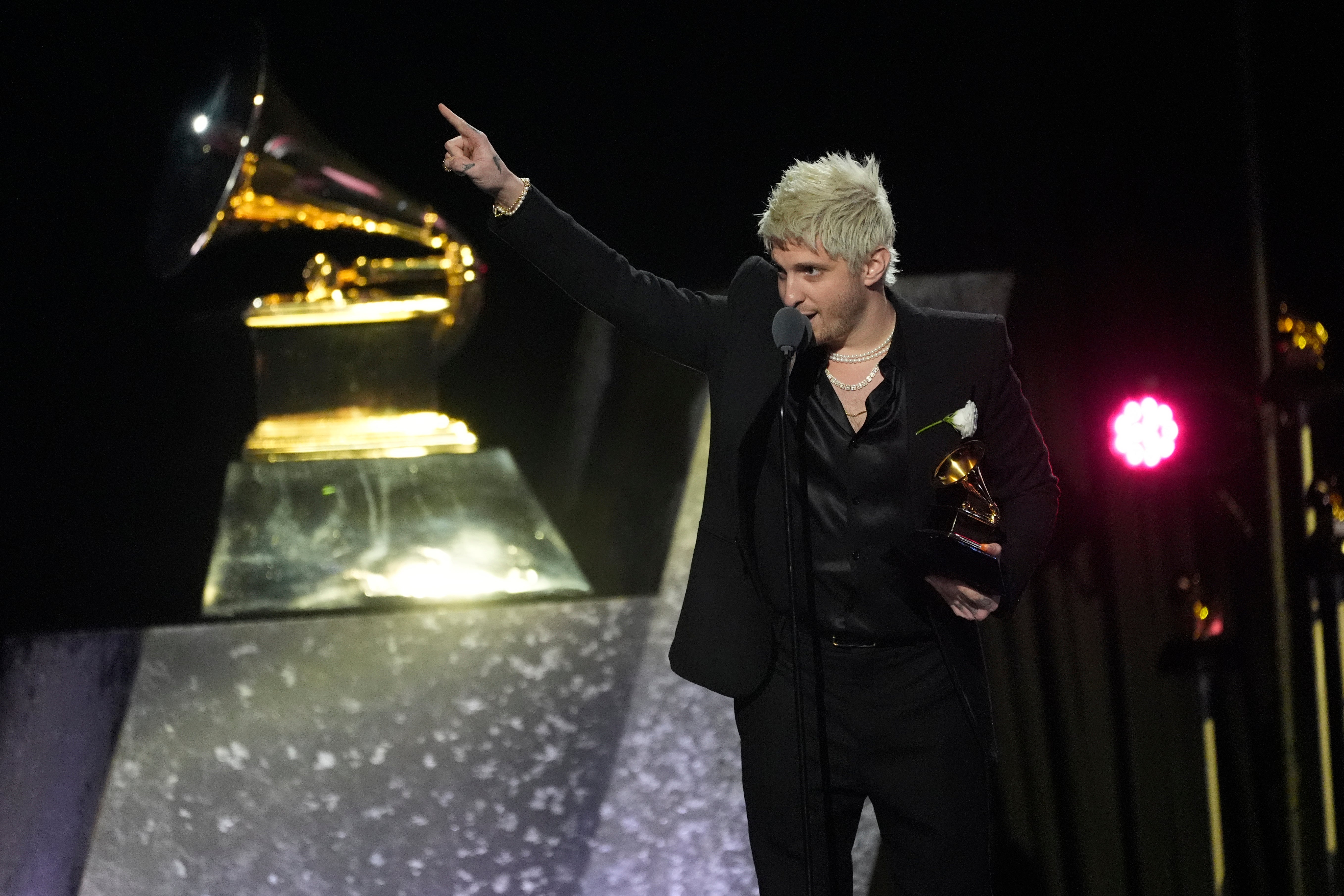 Andrew Watt accepts the award for the Best Rock Album for ‘Hackney Diamonds’ on The Rolling Stones behalf