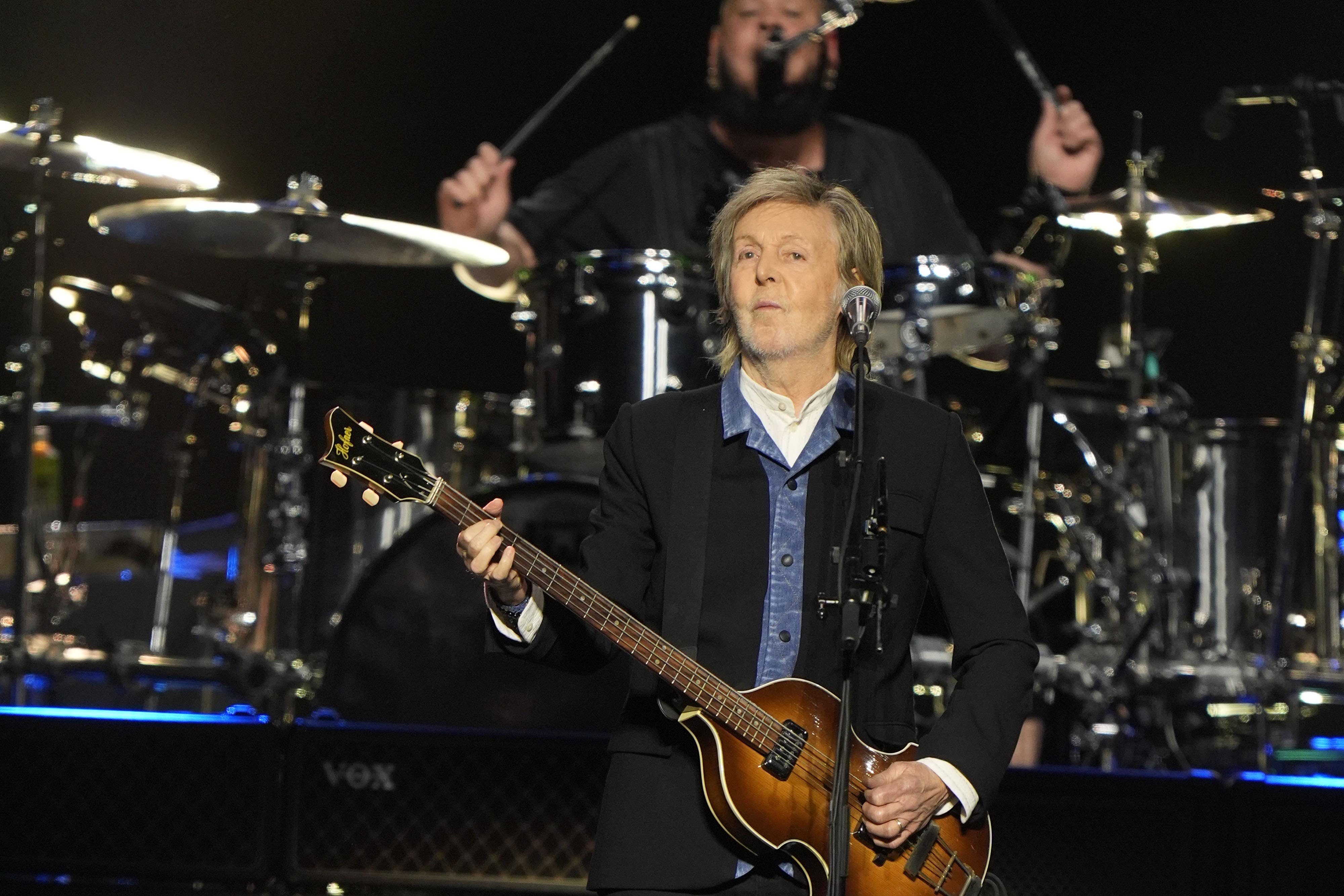 Sir Paul McCartney performing on stage at Co-op Live in Manchester during his Got Back tour in 2024 (Danny Lawson/PA)