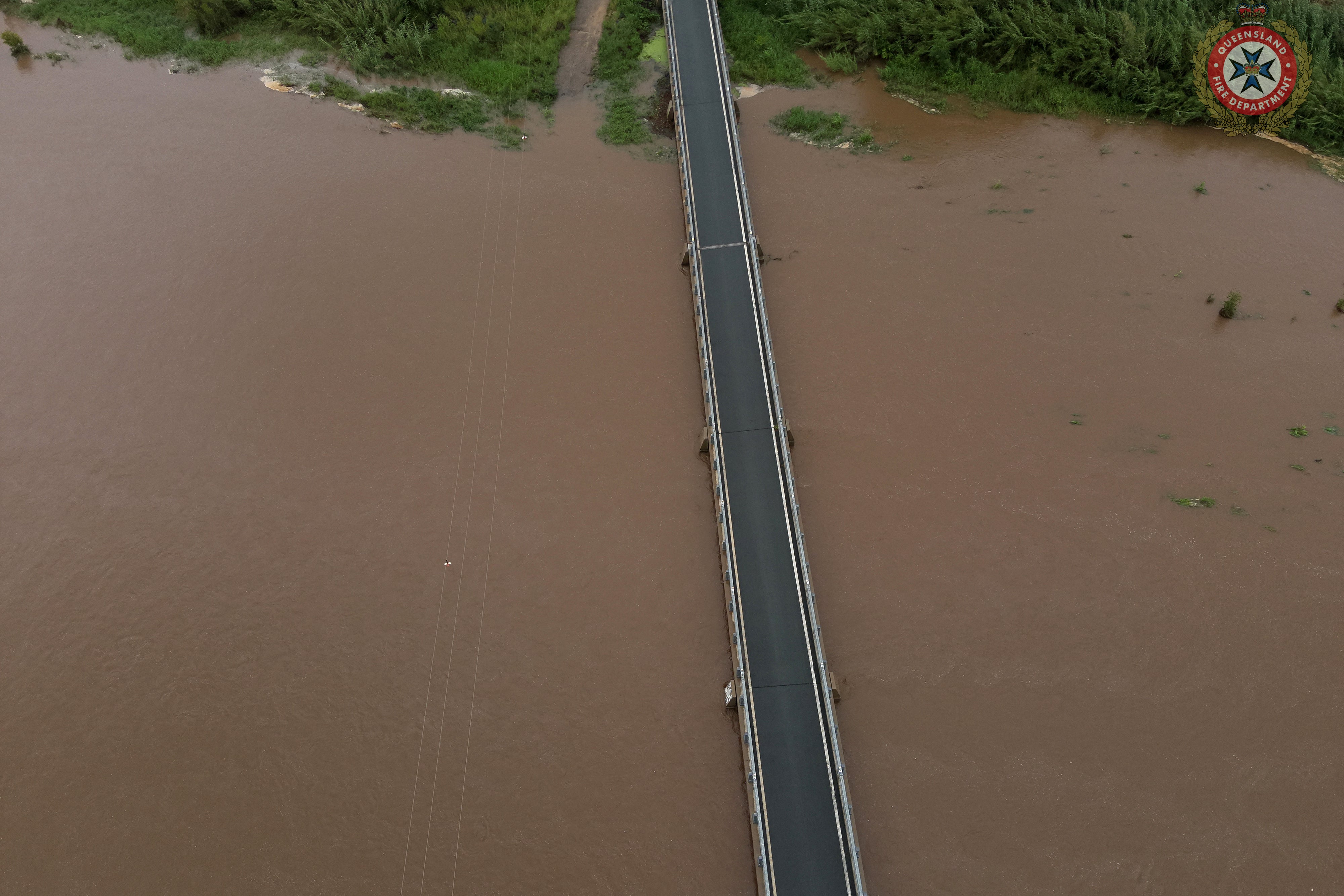 Aerial view of the flooded Don river in Bowen, Queensland