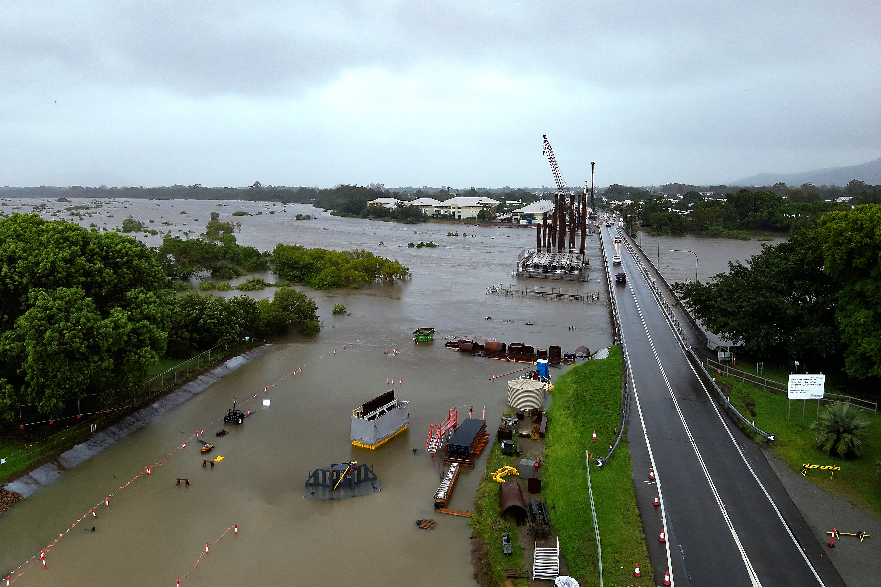 Aerial view of flood-affected areas around Townsville, Queensland
