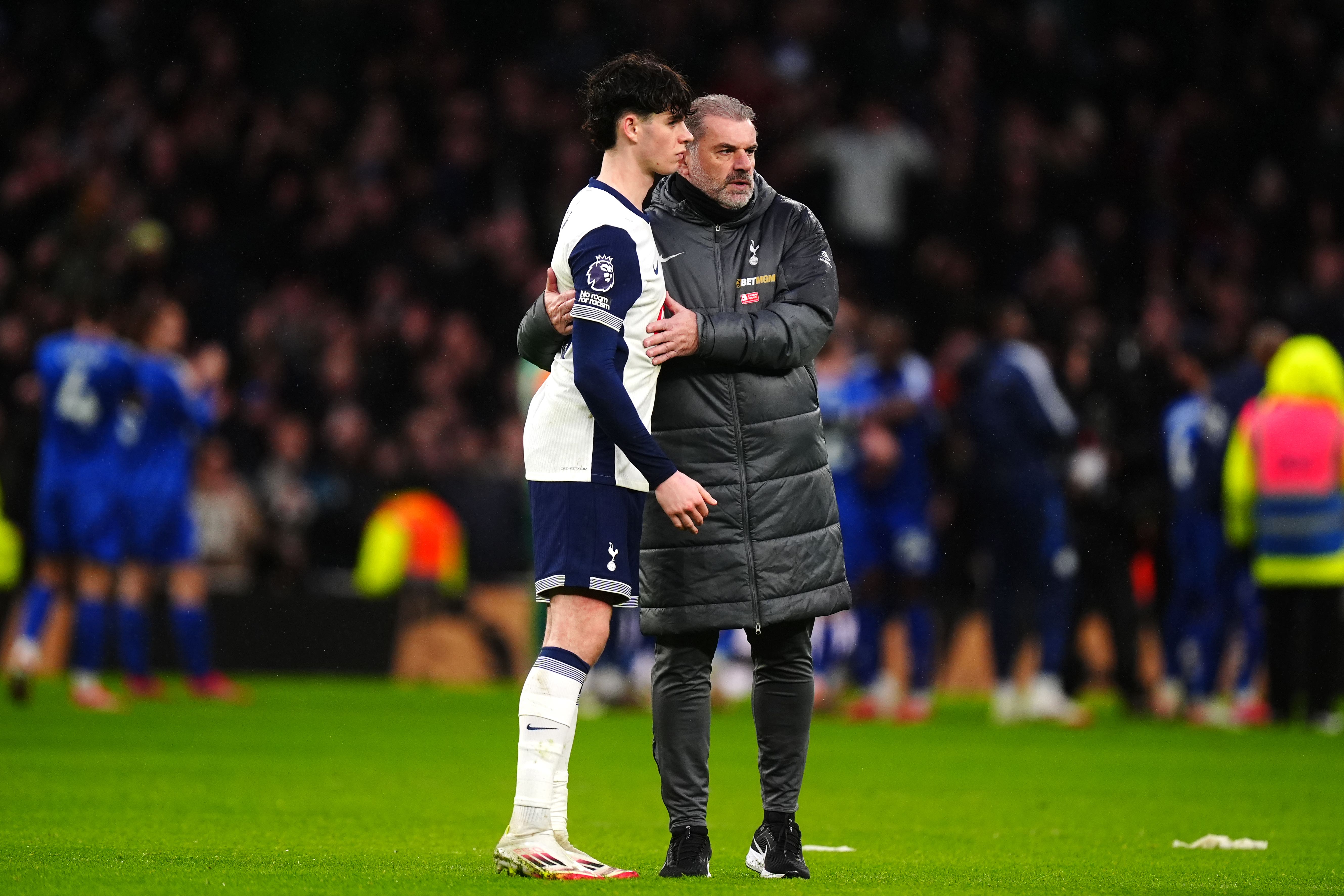Tottenham Hotspur manager Ange Postecoglou (right) lauded Archie Gray (Mike Egerton/PA)