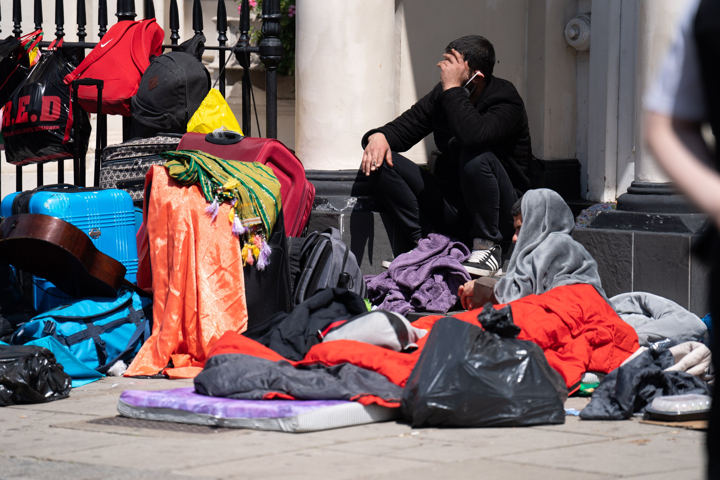 A view of the scene outside the Comfort Inn hotel on Belgrave Road in Pimlico, central London, in June 2023, where the Home Office have reportedly asked a group of refugees to be accommodated four to a room. Around 40 refugees were placed in the borough "without appropriate accommodation or support available" and no prior communication with Westminster Council, the local authority.