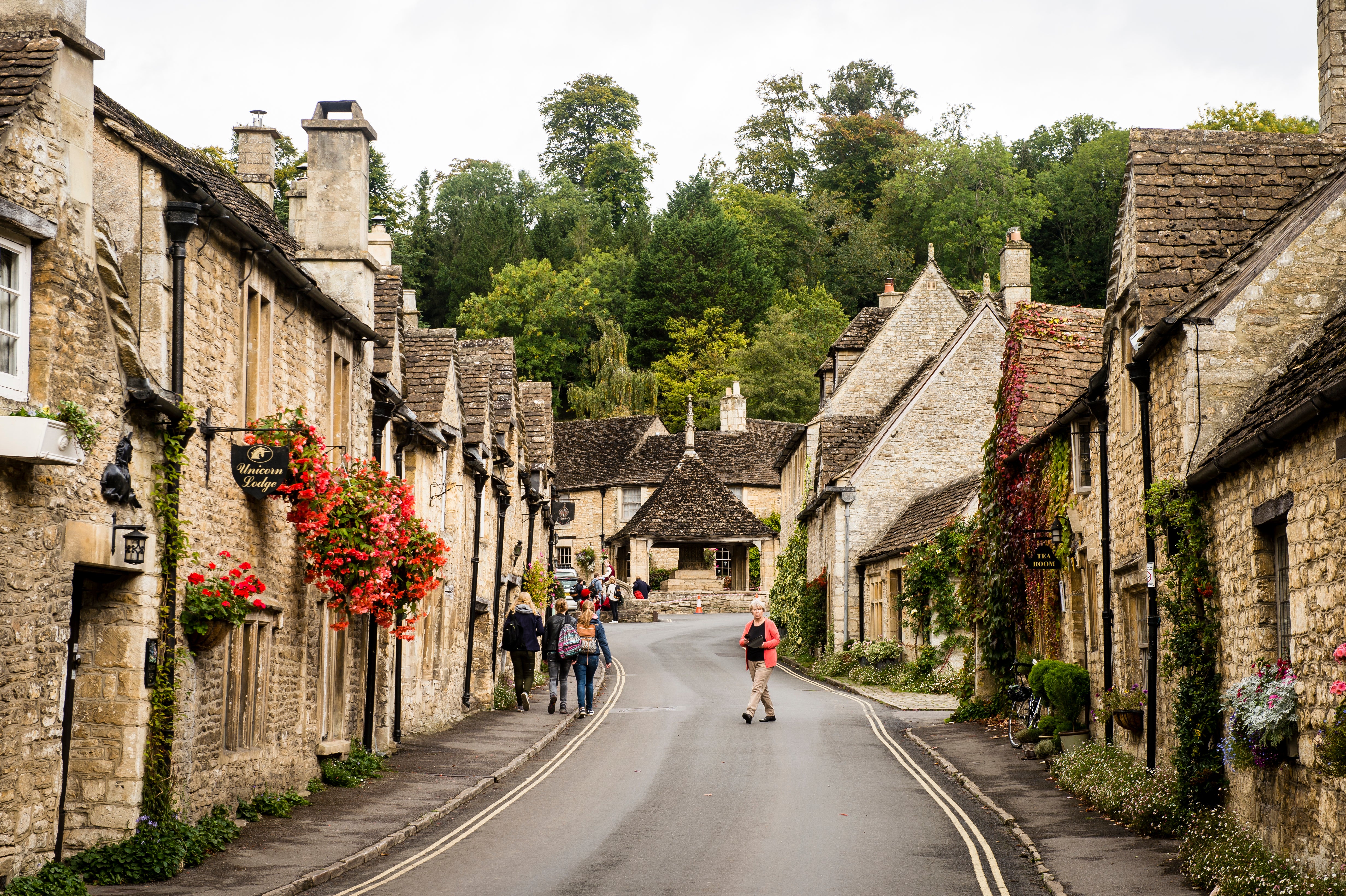 Cottages and houses on The St in the village of Castle Combe, Wiltshire