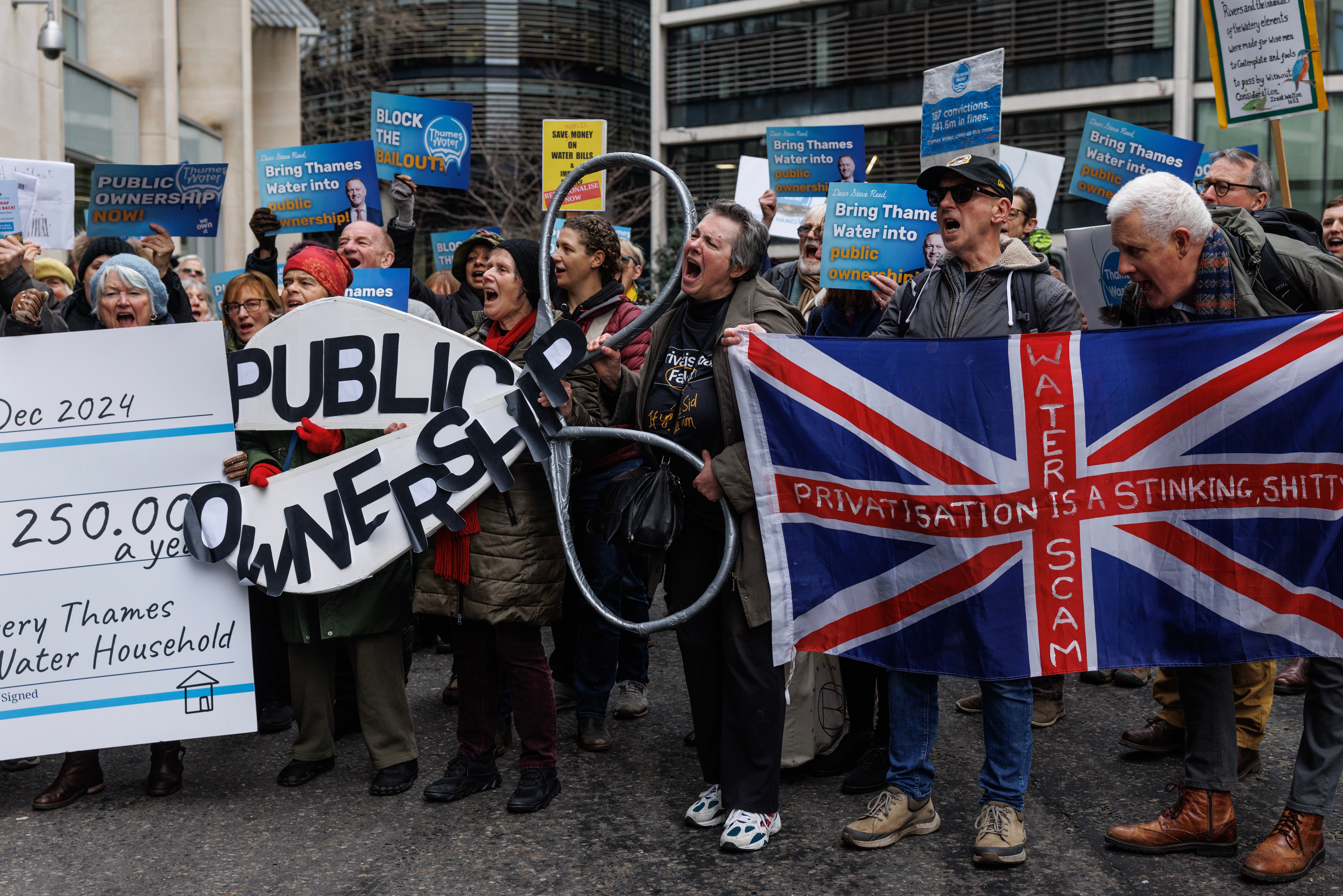 Protests against the Thames Water bailout during a High Court hearing earlier this month
