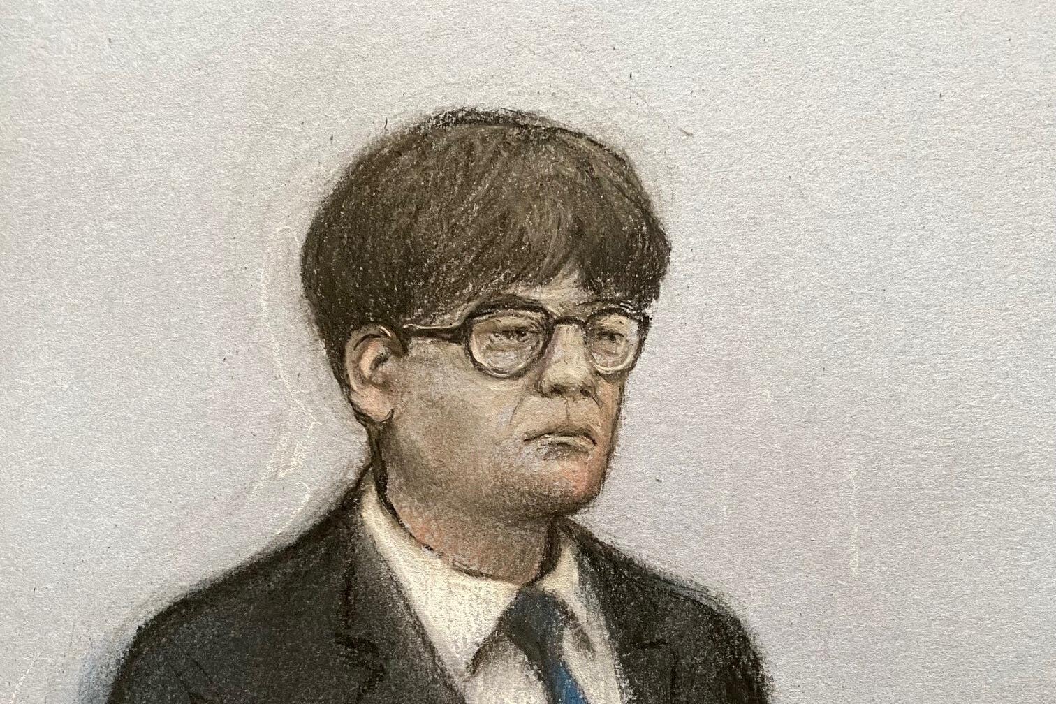 Court artist drawing of Zhenhao Zou appearing at Inner London Crown Court (Elizabeth Cook/PA)