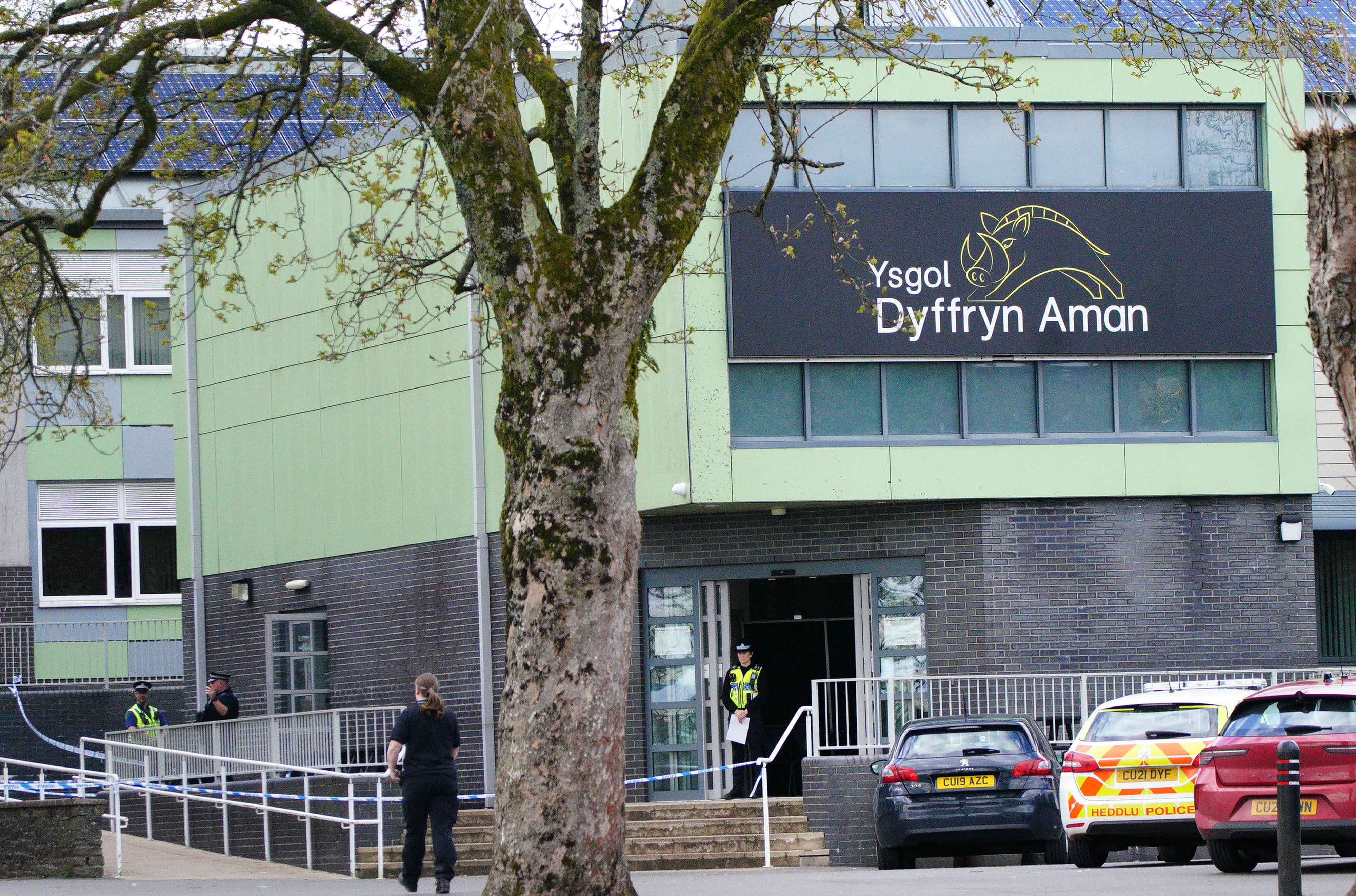 Police at Amman Valley School, in Ammanford