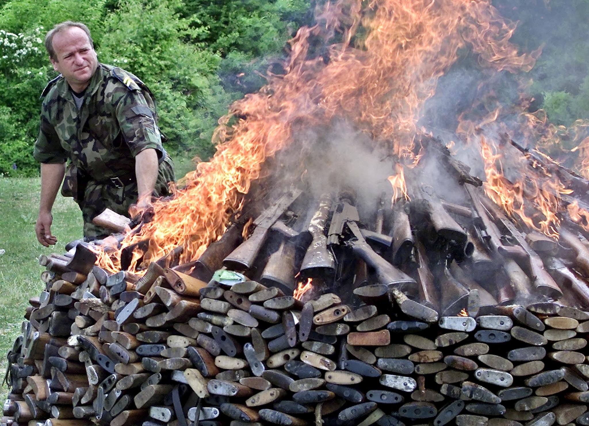 Illegally owned firearms that were handed over by Montenegrin citizens at early days of action called ‘Respect the life, return your weapons’ are destroyed in Niksic, Montenegro, May 27, 2003
