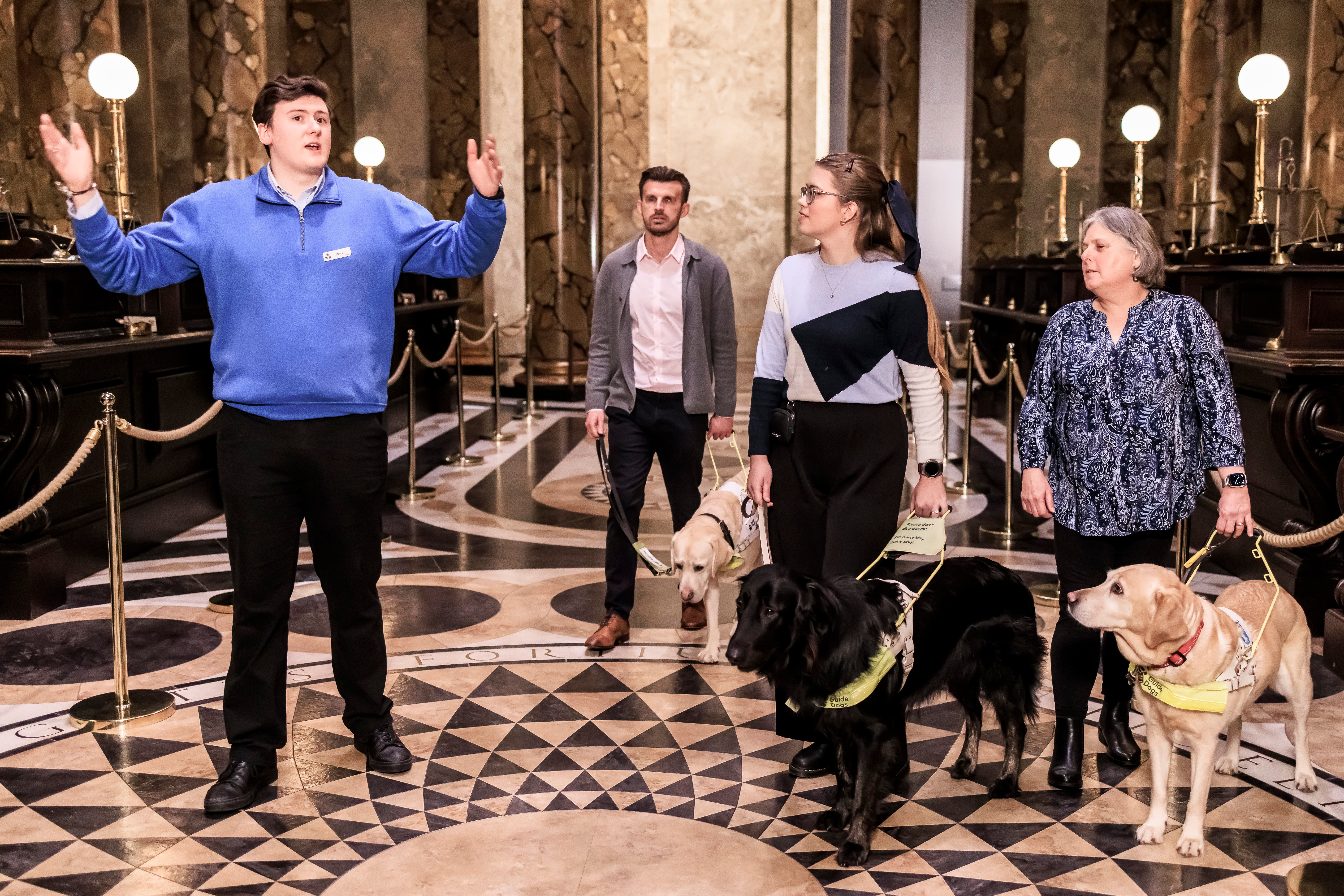 Guide dog owners Penny and Skie interact with Tactile Tours at Warner Bros. Studio Tour London (Warner Bros Studio Tour London and Guide Dogs/Ollie Dixon)