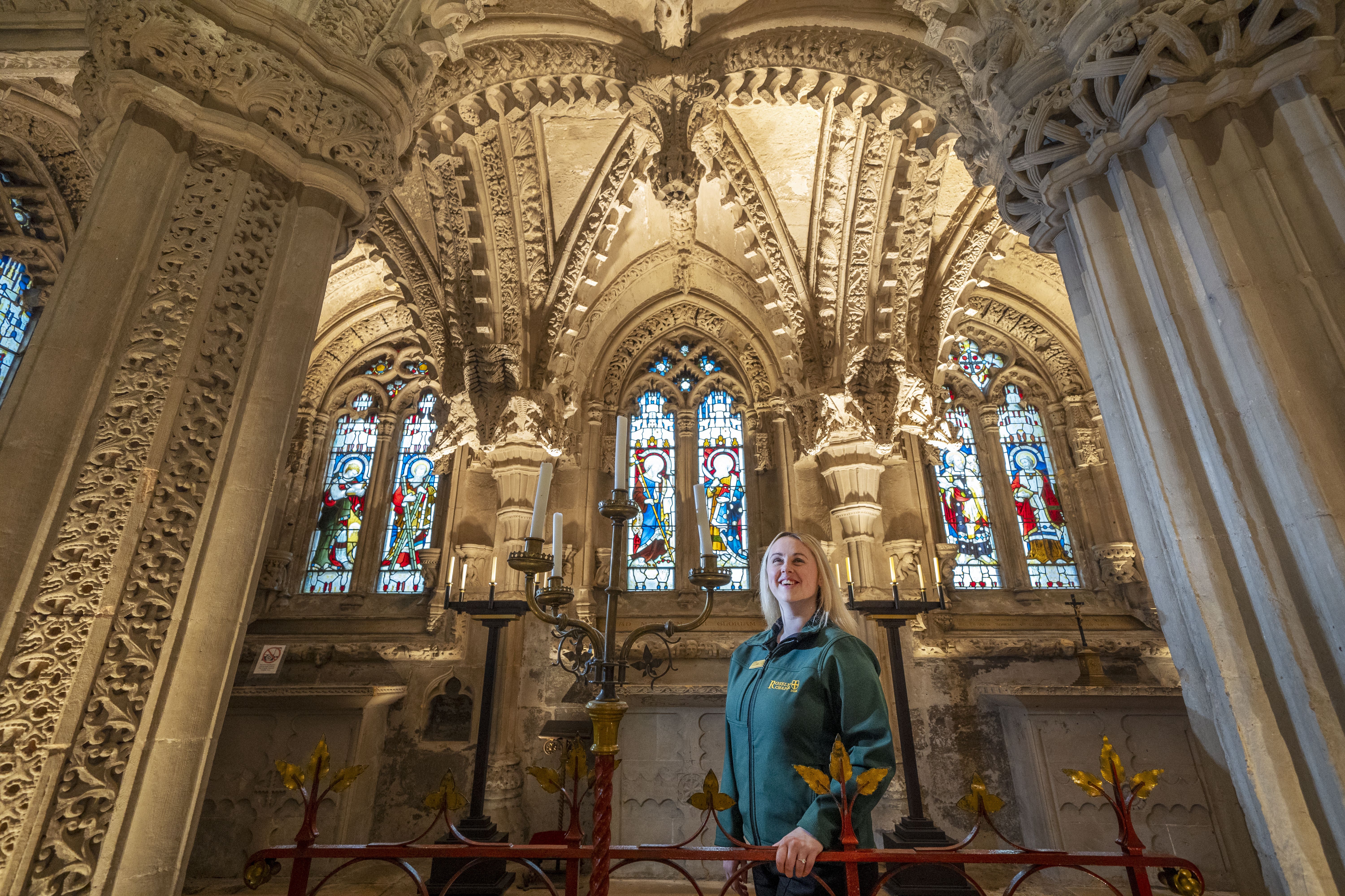 The Lady Chapel has been illuminated with newly refurbished lighting to allow visitors to see more of the detailed stonework (Jane Barlow/PA)