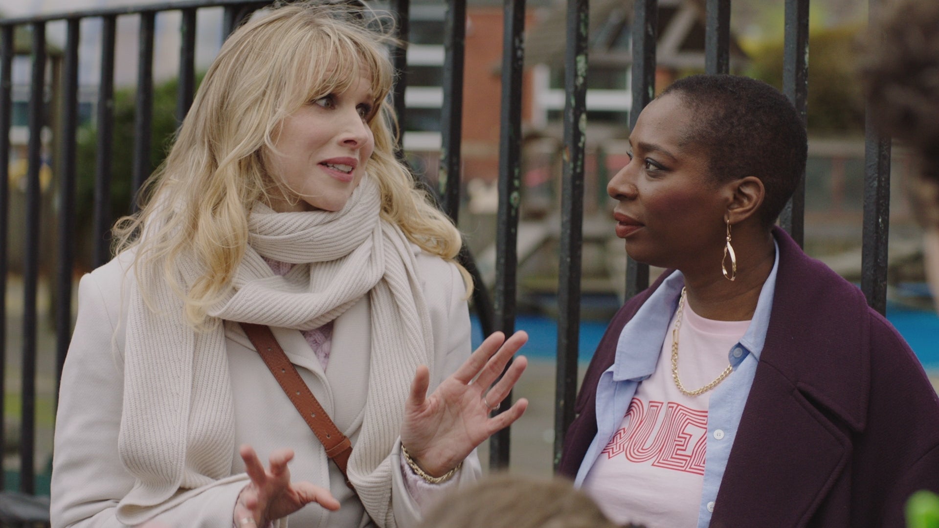 Lucy Punch’s Amanda usually opts for neutral layers on the school run