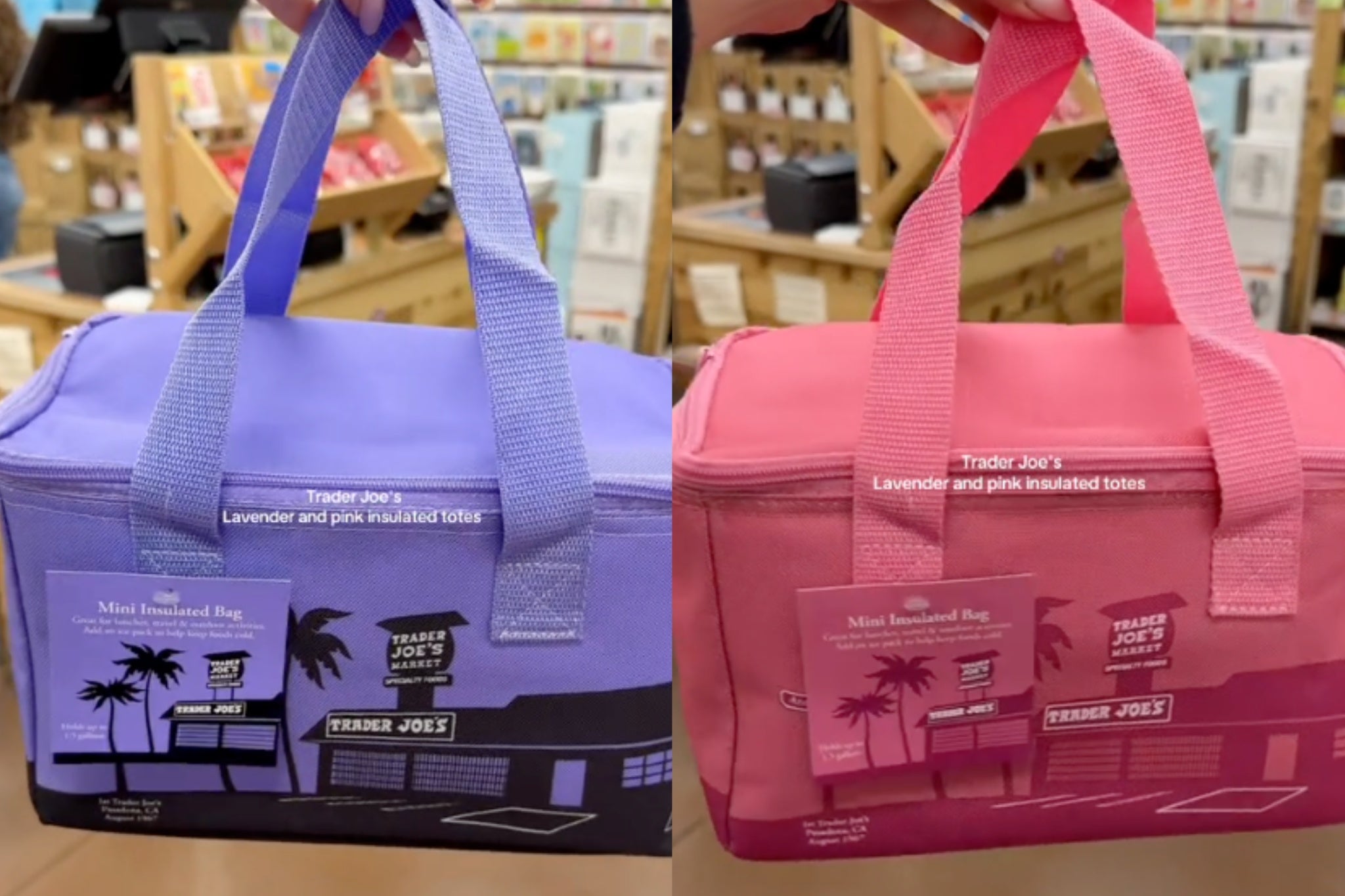 The new mini insulated tote bags are being sold in pink and purple