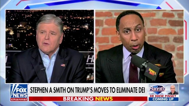 Stephen A. Smith describes Defense Secretary Pete Hegseth as "not qualified" during a conversation with Fox News host Sean Hannity.